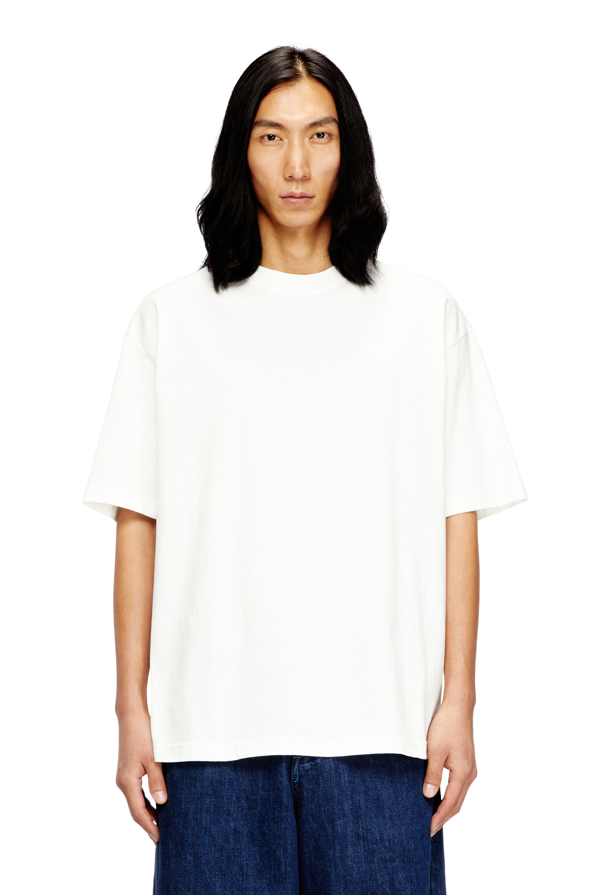 Men's oversized T-shirt with oval D embroidery | White | Diesel