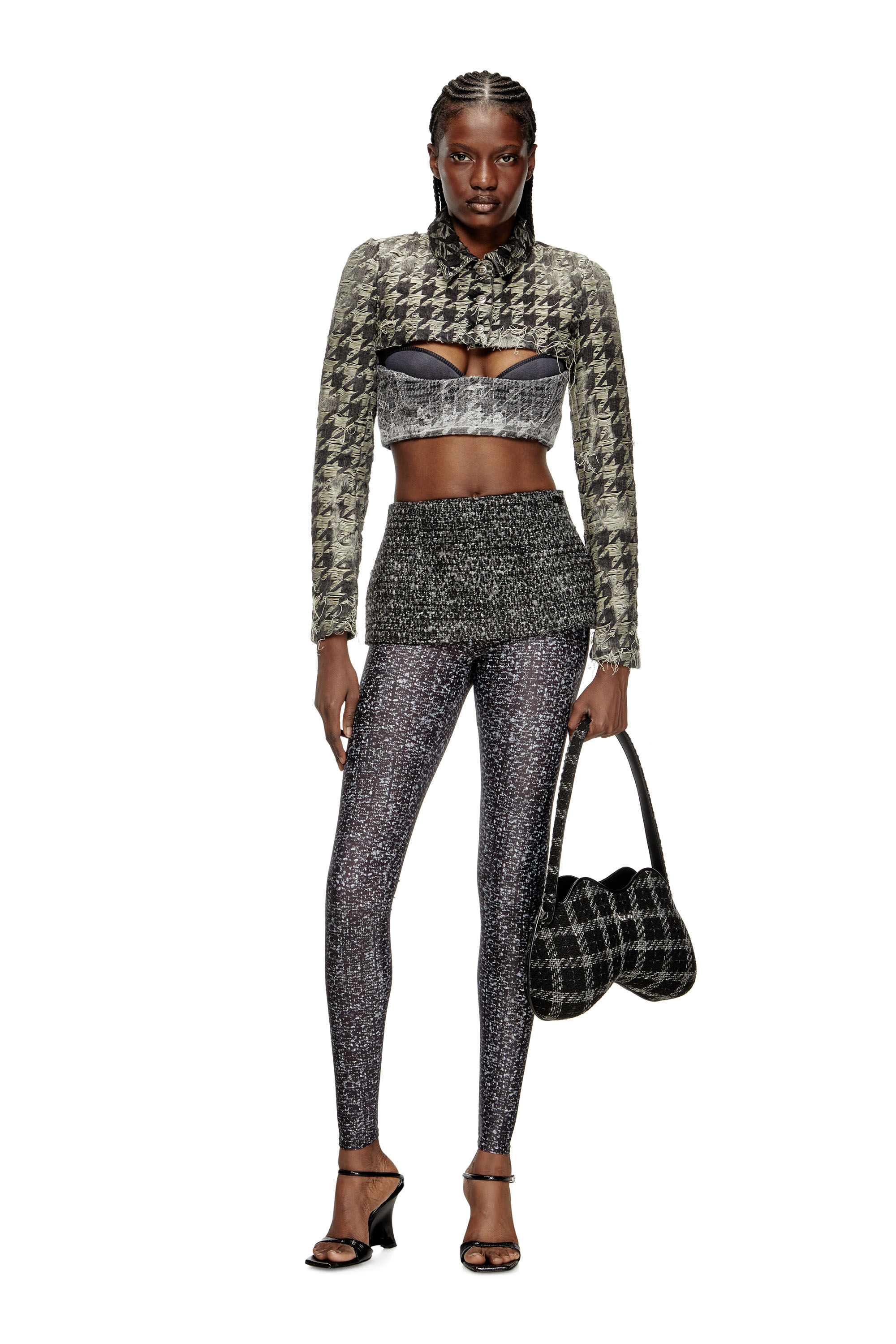 Diesel - DE-ANSIS-FSH2, Woman's Shrug in houndstooth-weave denim in Black - 1