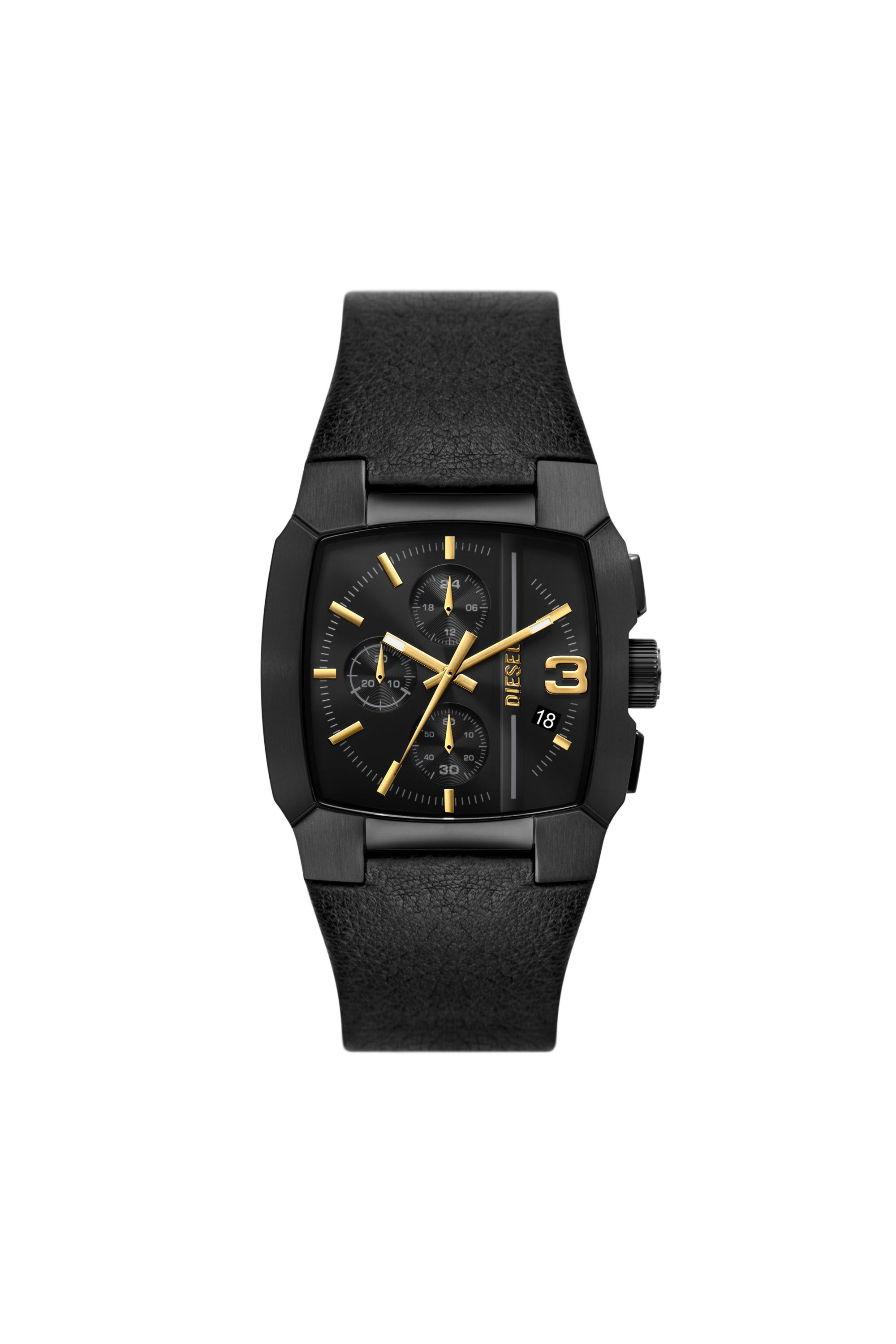 Men's Cliffhanger chronograph black leather watch | Black | Diesel