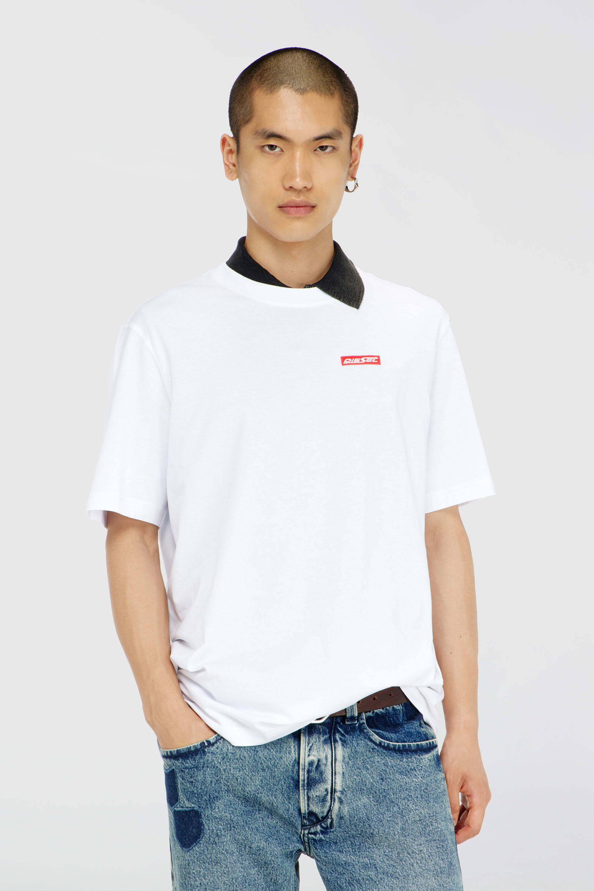 Men's Cotton T-shirt with logo patch | White | Diesel TR