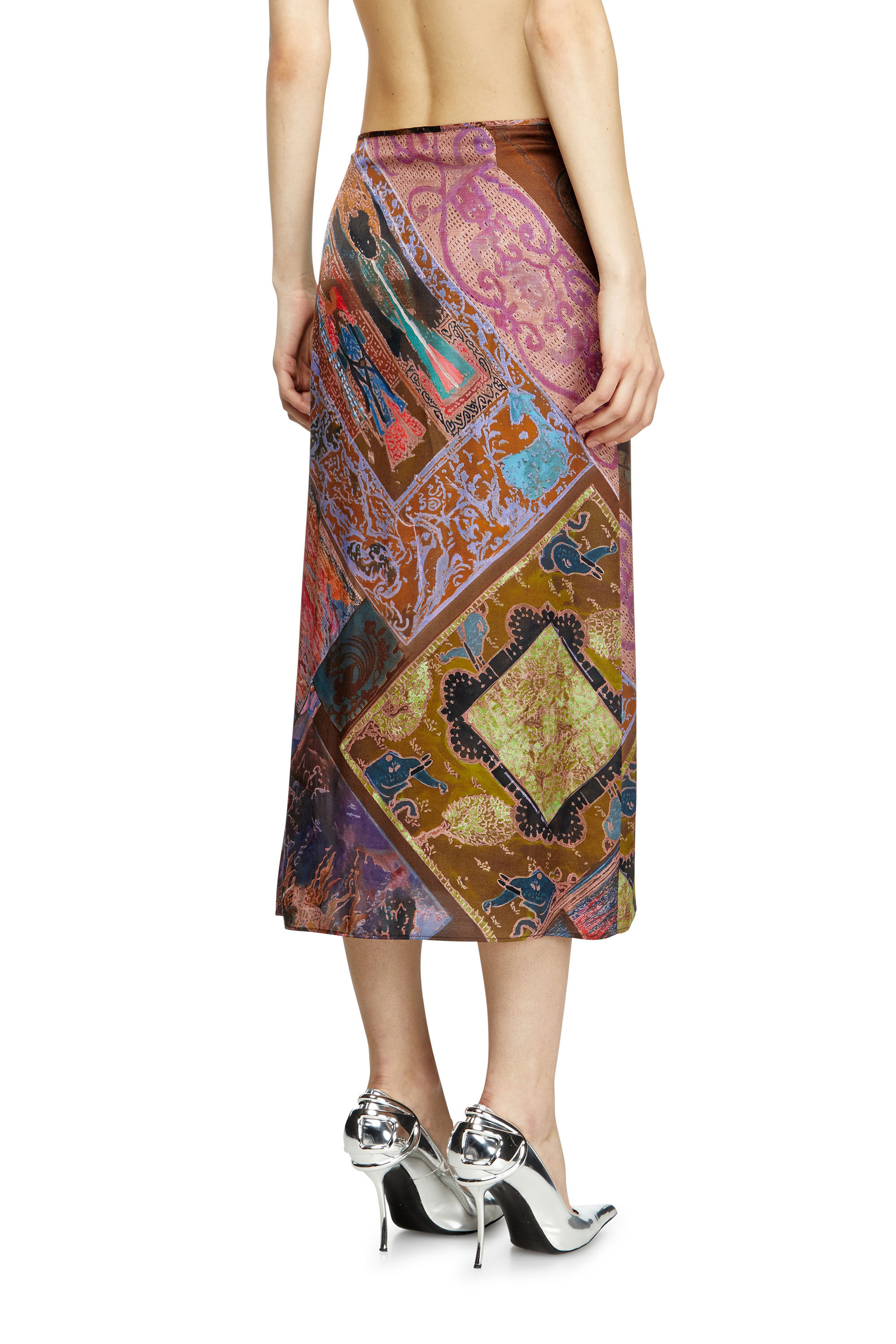 ワンピース DIESEL Women Mid Skirts A192150BJBI 33S Beige Women's Viscose midi skirt with Heraldic print | Brown | Diesel