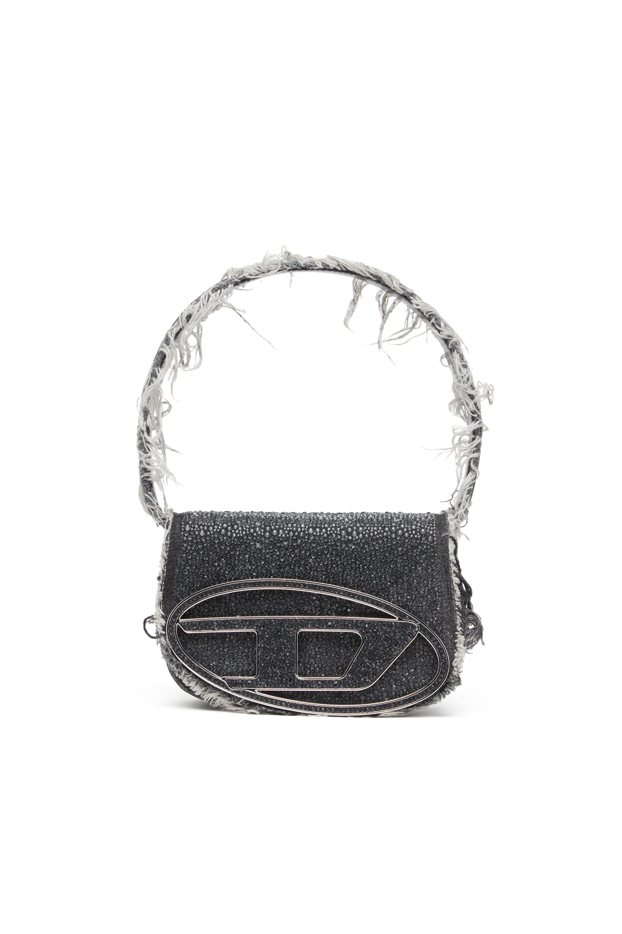 Women's 1DR-Iconic shoulder bag in denim and crystals