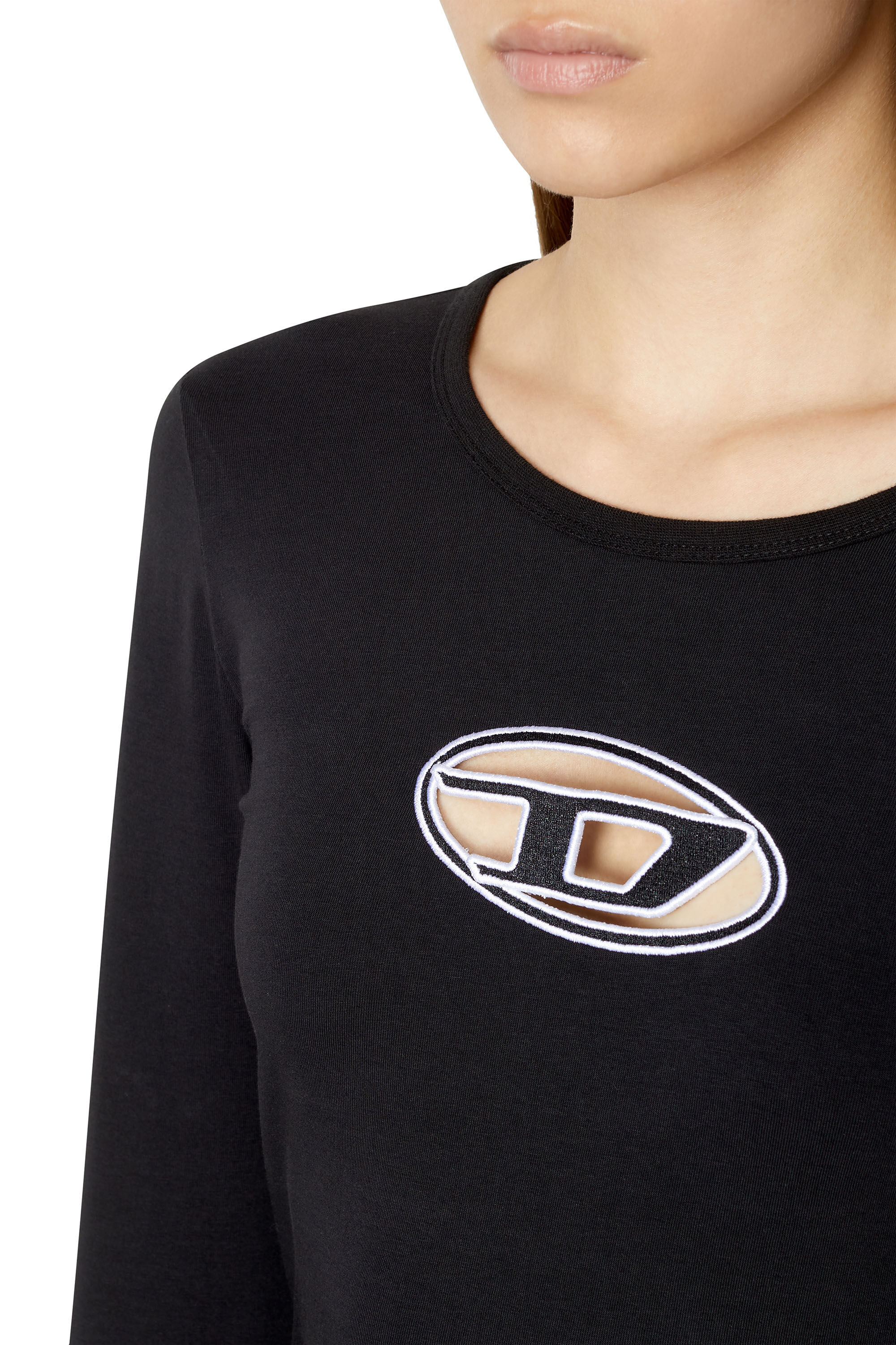 Diesel - T-ANGIE-LS, Woman's Long-sleeve T-shirt with cut-out logo in Black - 6