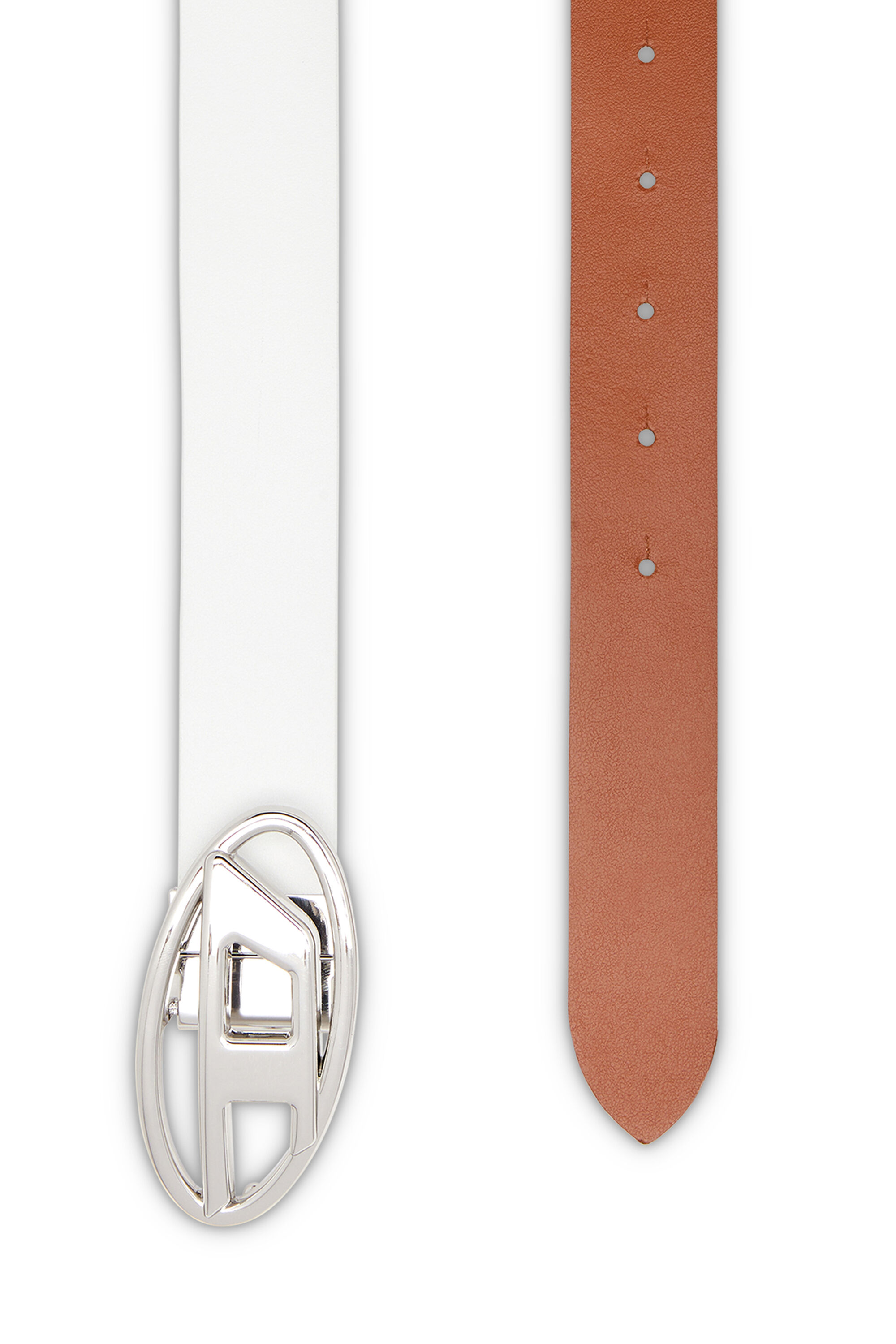 ベルト DIESEL Woman Belt White X09874P1245 H1479 Women's 3cm reversible leather belt with Oval D buckle