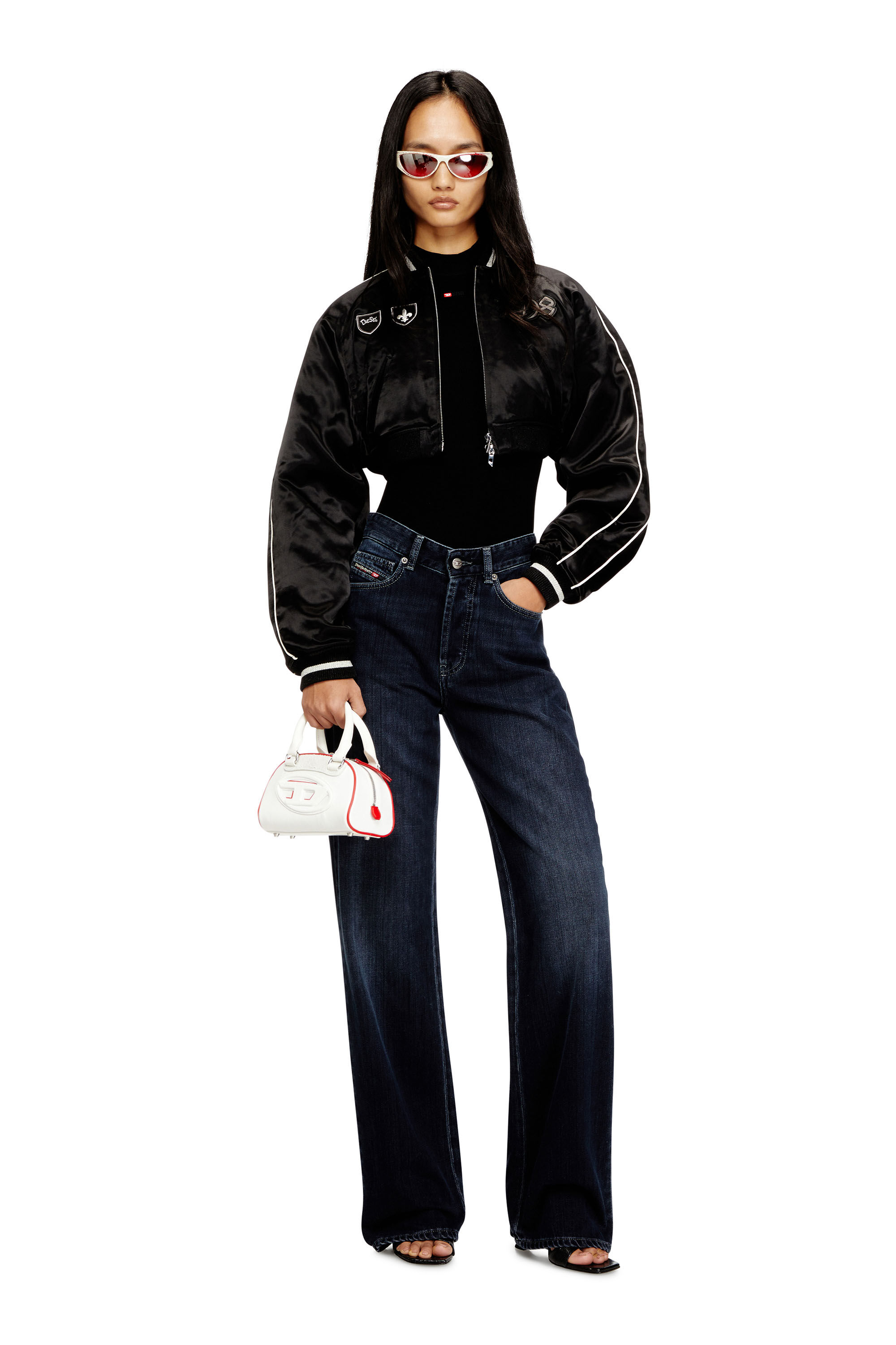 Women's Cropped satin souvenir jacket | Black | Diesel
