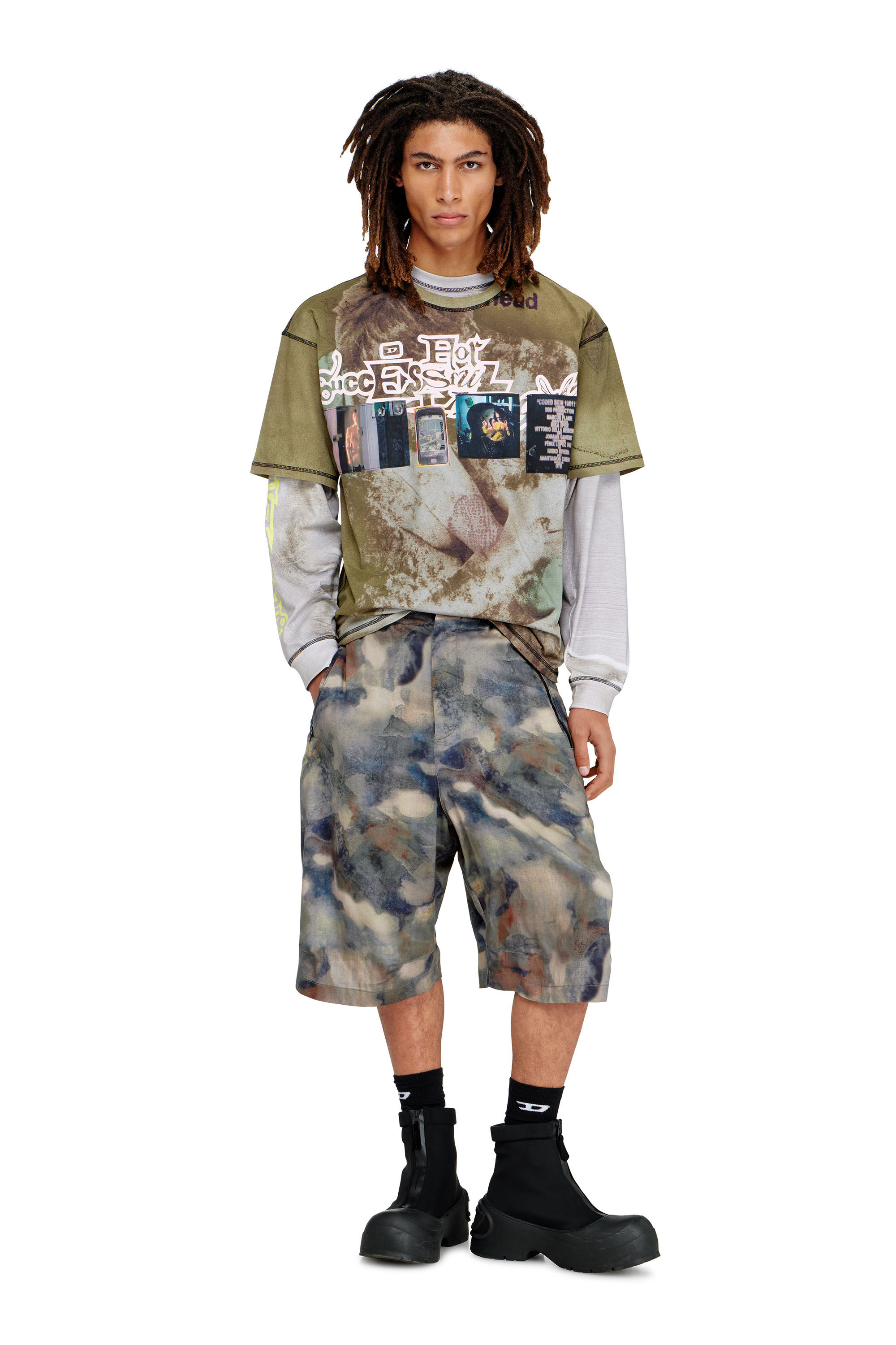 Men's Fluid bermuda shorts with all-over camo print | Multicolor