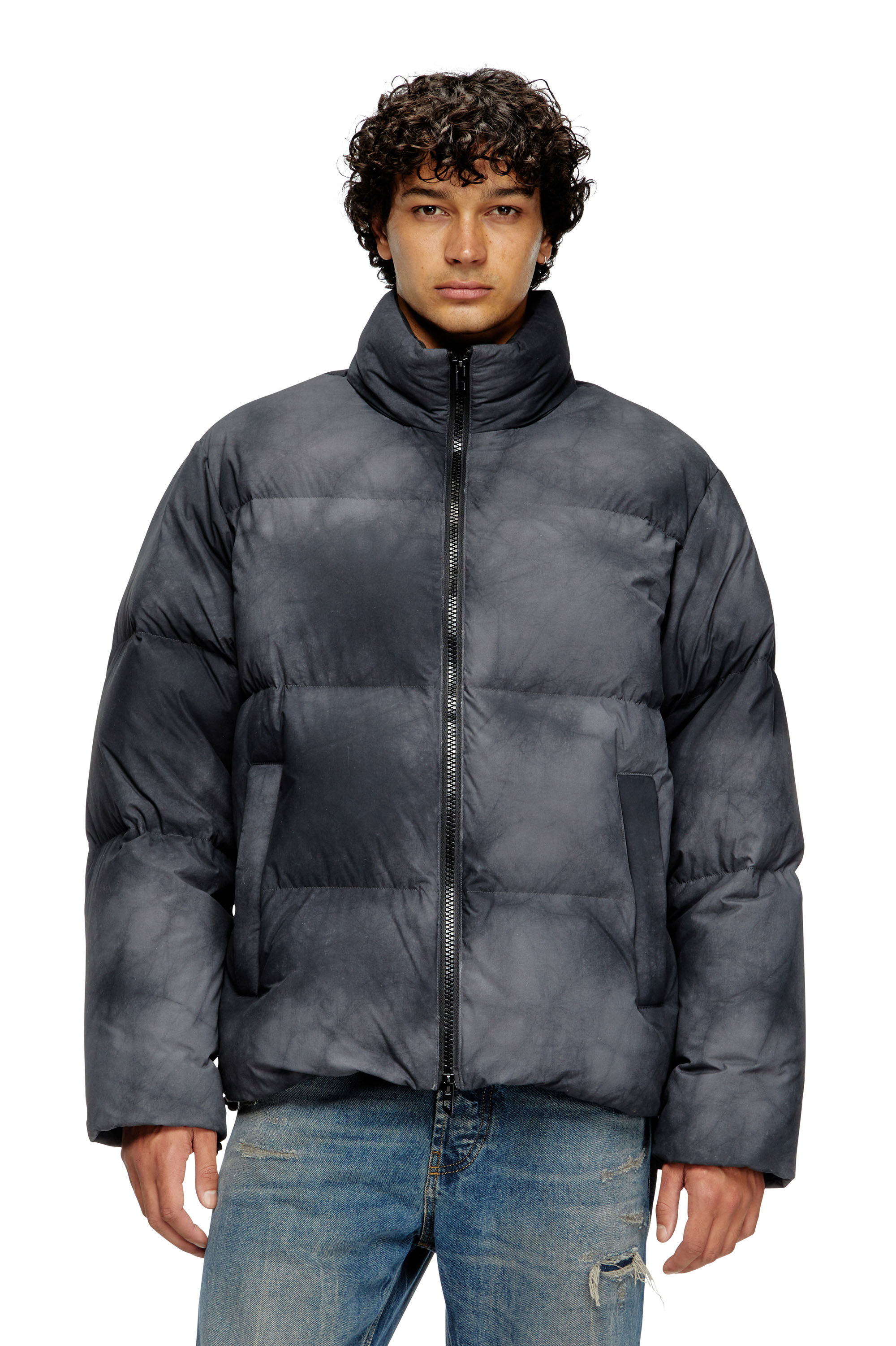 Men's Hooded down jacket in patchy nylon | Black | Diesel