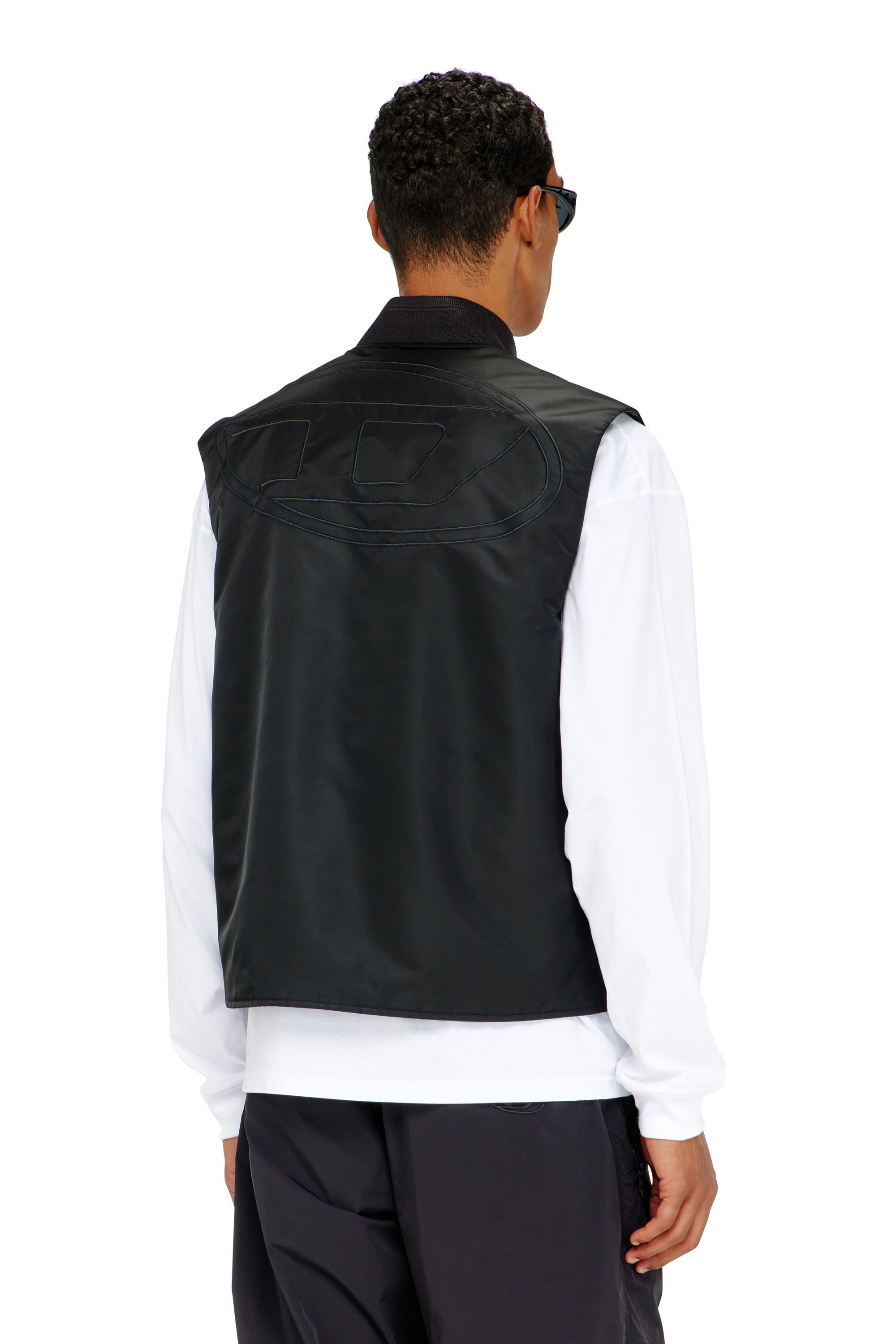 Diesel - W-TYPE-D1-SL, Man's Padded satin vest with Oval D embroidery in Black - 4
