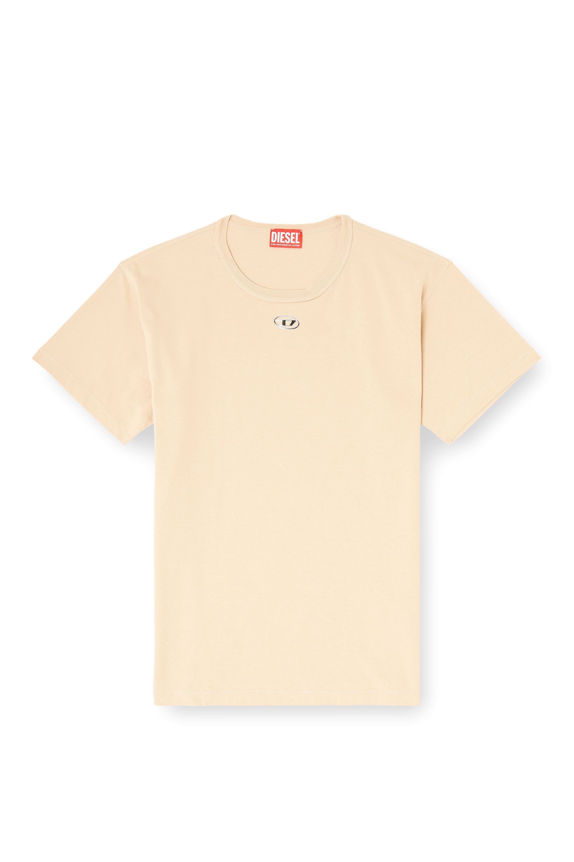 Diesel - T-NORMY-OD-S1, Woman's Cotton T-shirt with metallic Oval D in Beige - 4