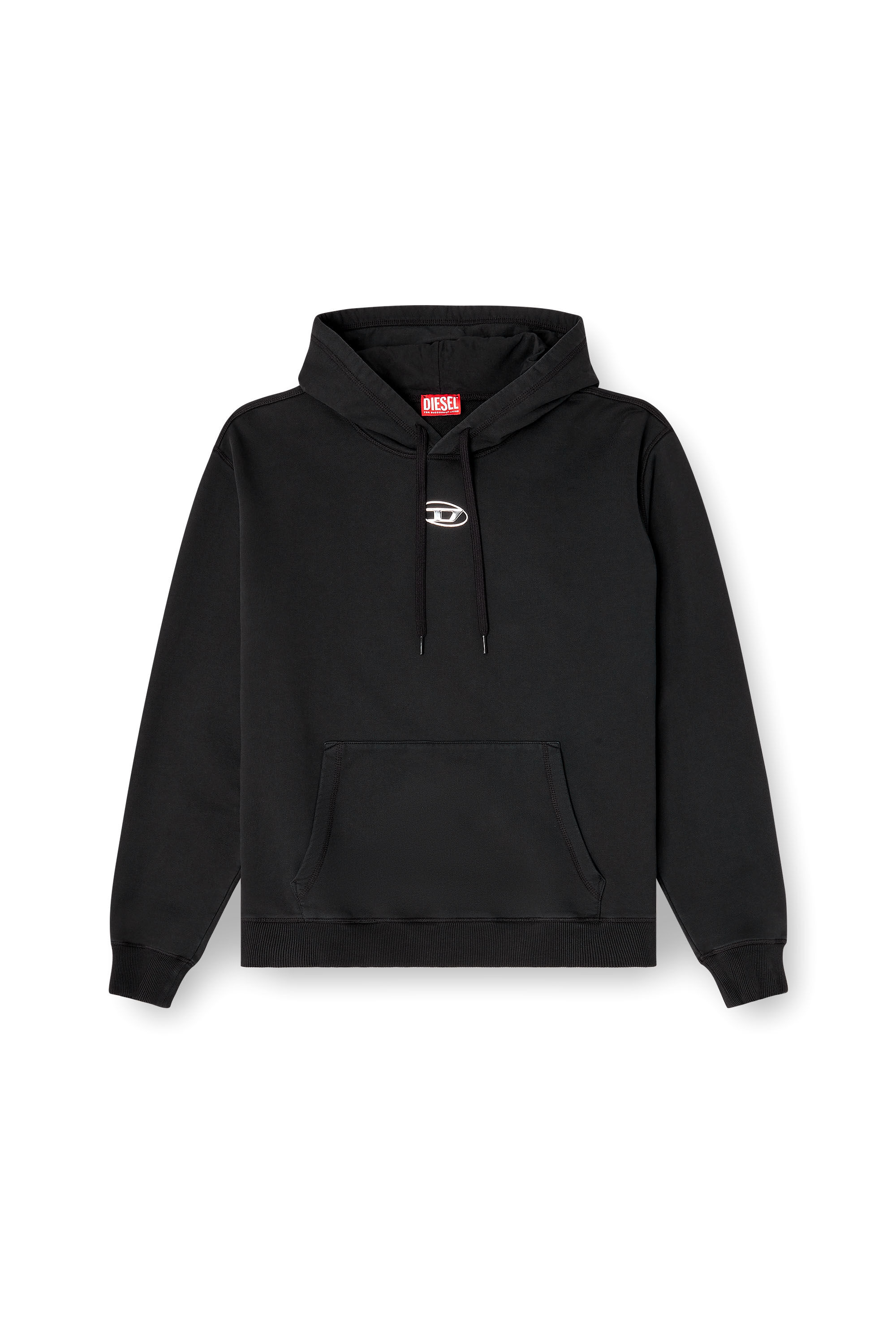 Diesel - S-NORM-HOOD-IOD, Man's Cotton hoodie with metallic Oval D in Black - 4