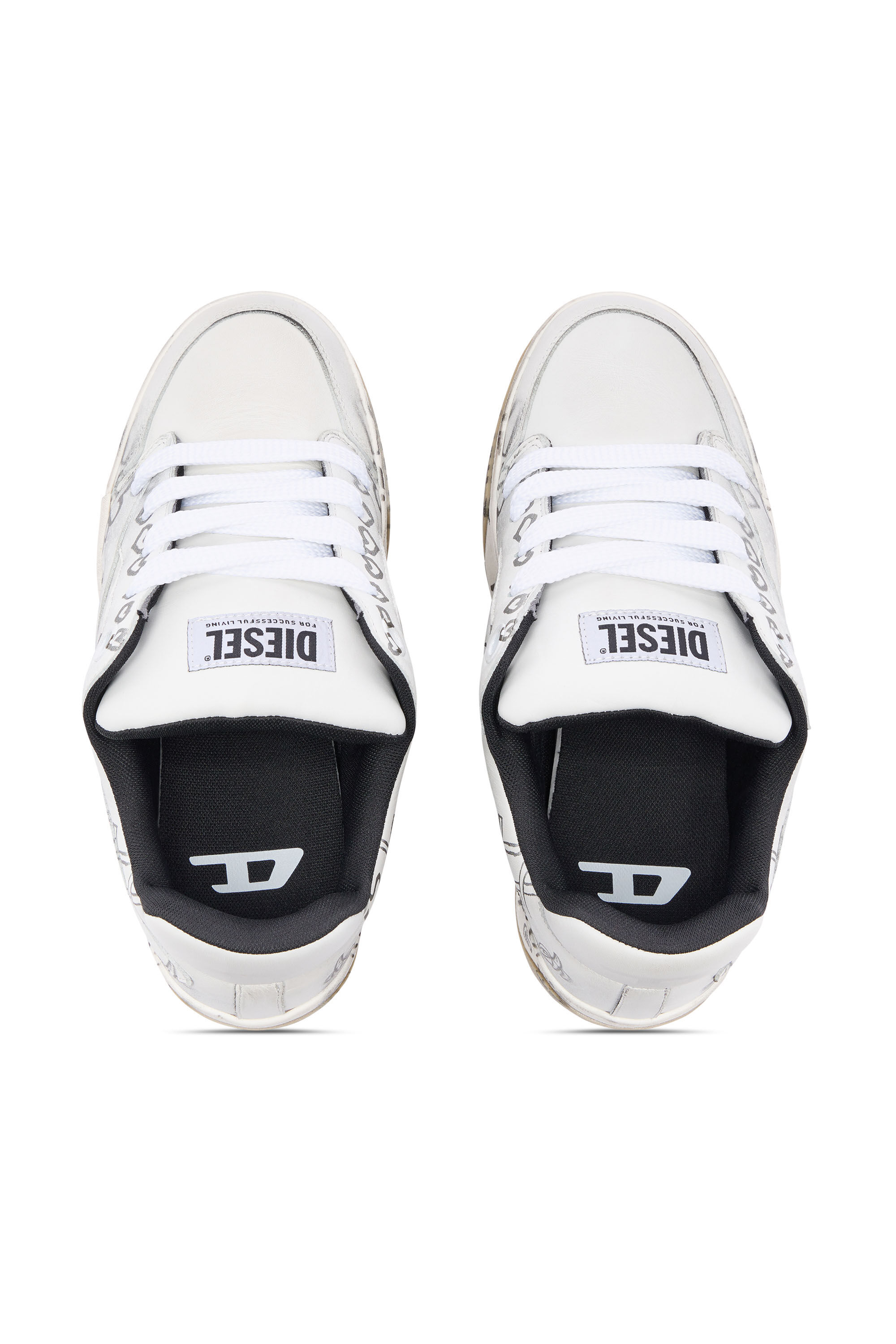 Women's D-Ollie-Leather sneakers with graffiti print | White | Diesel