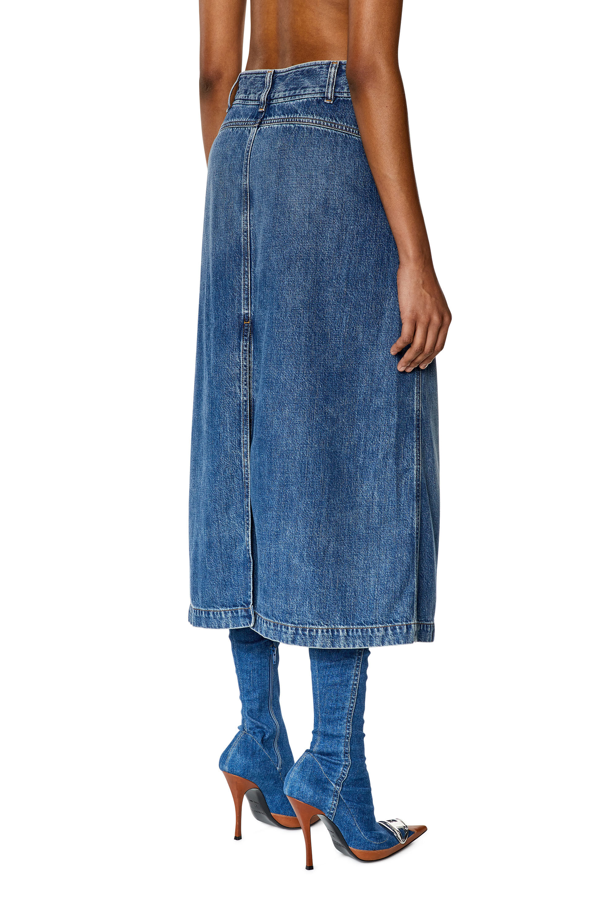 Women's Denim midi skirt with slit | Blue | Diesel