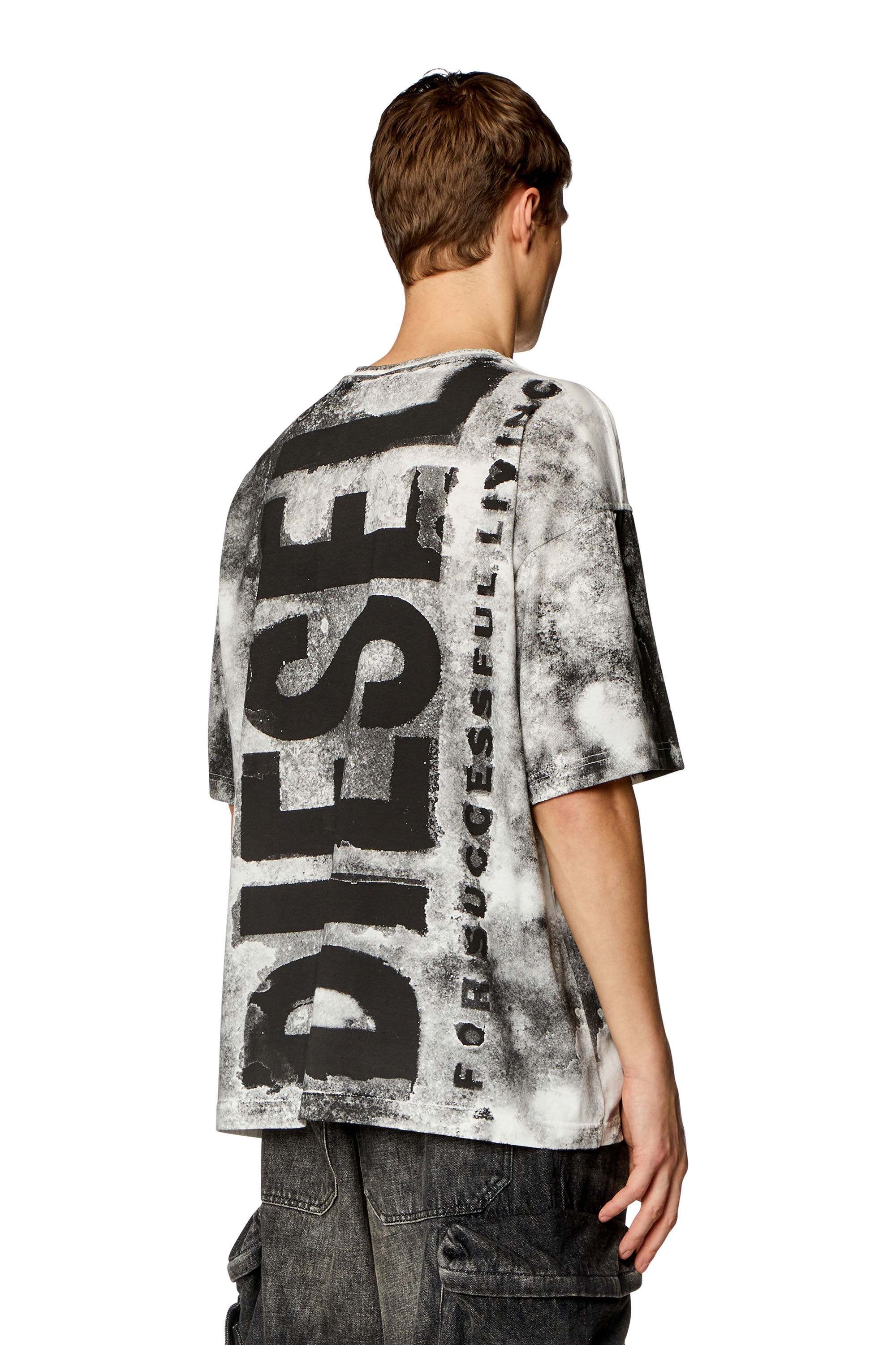 Diesel - T-BOXT-BISC, Man's T-shirt with maxi bleeding logos in Grey/Black - 4