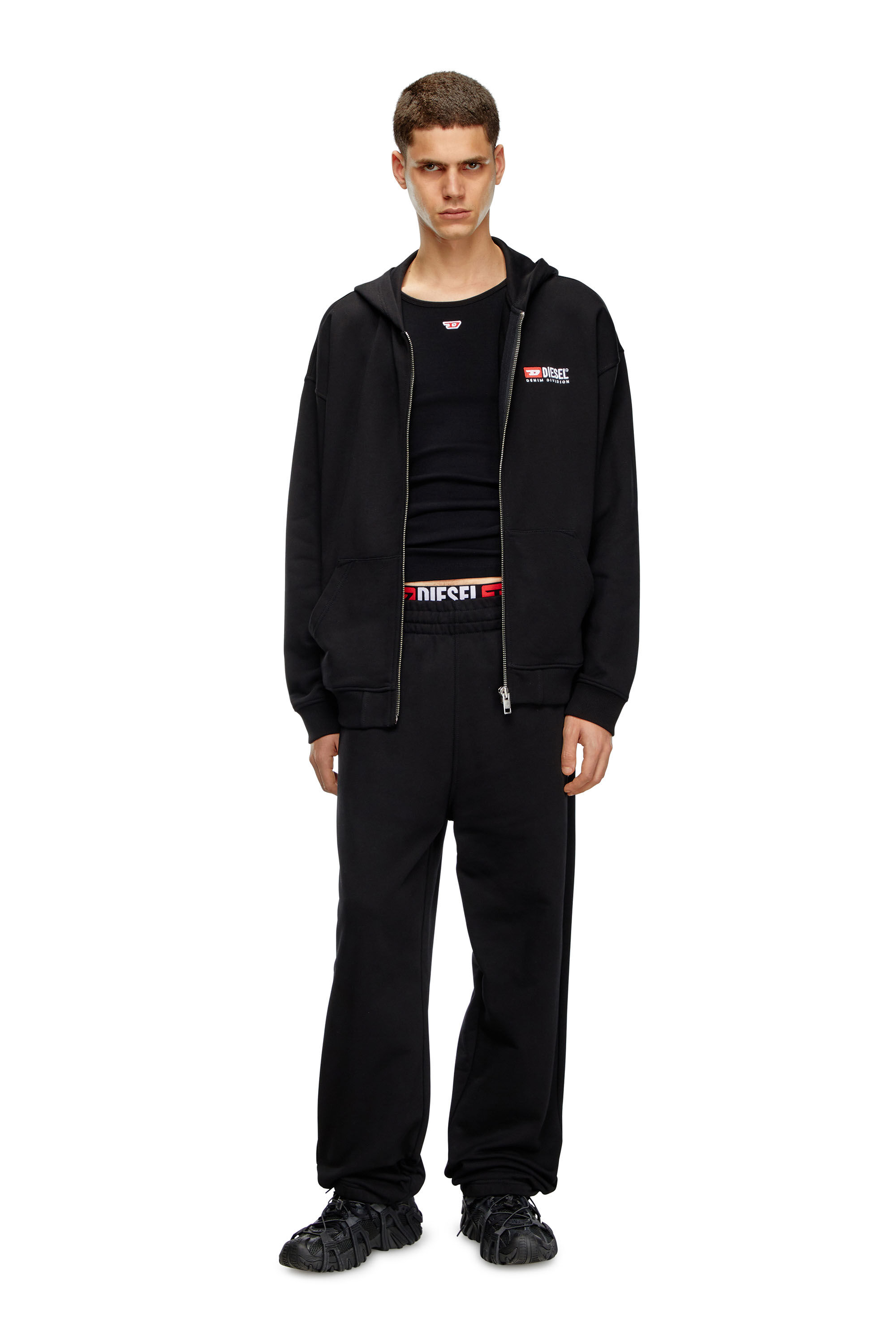 Men's Zip-up hoodie with Diesel embroidery | Black | Diesel