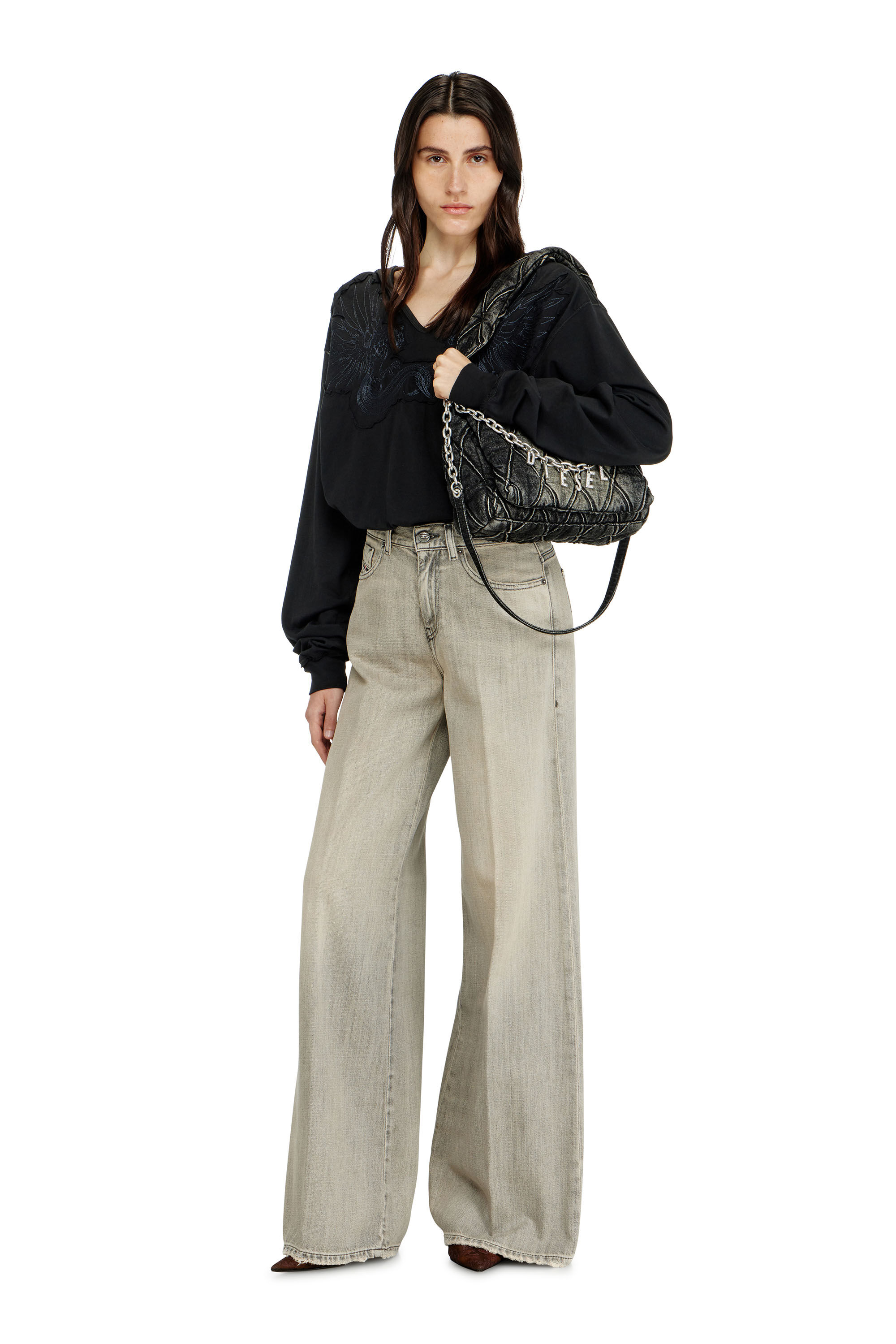 Women's Charm-D-Small shoulder bag in treated quilted denim