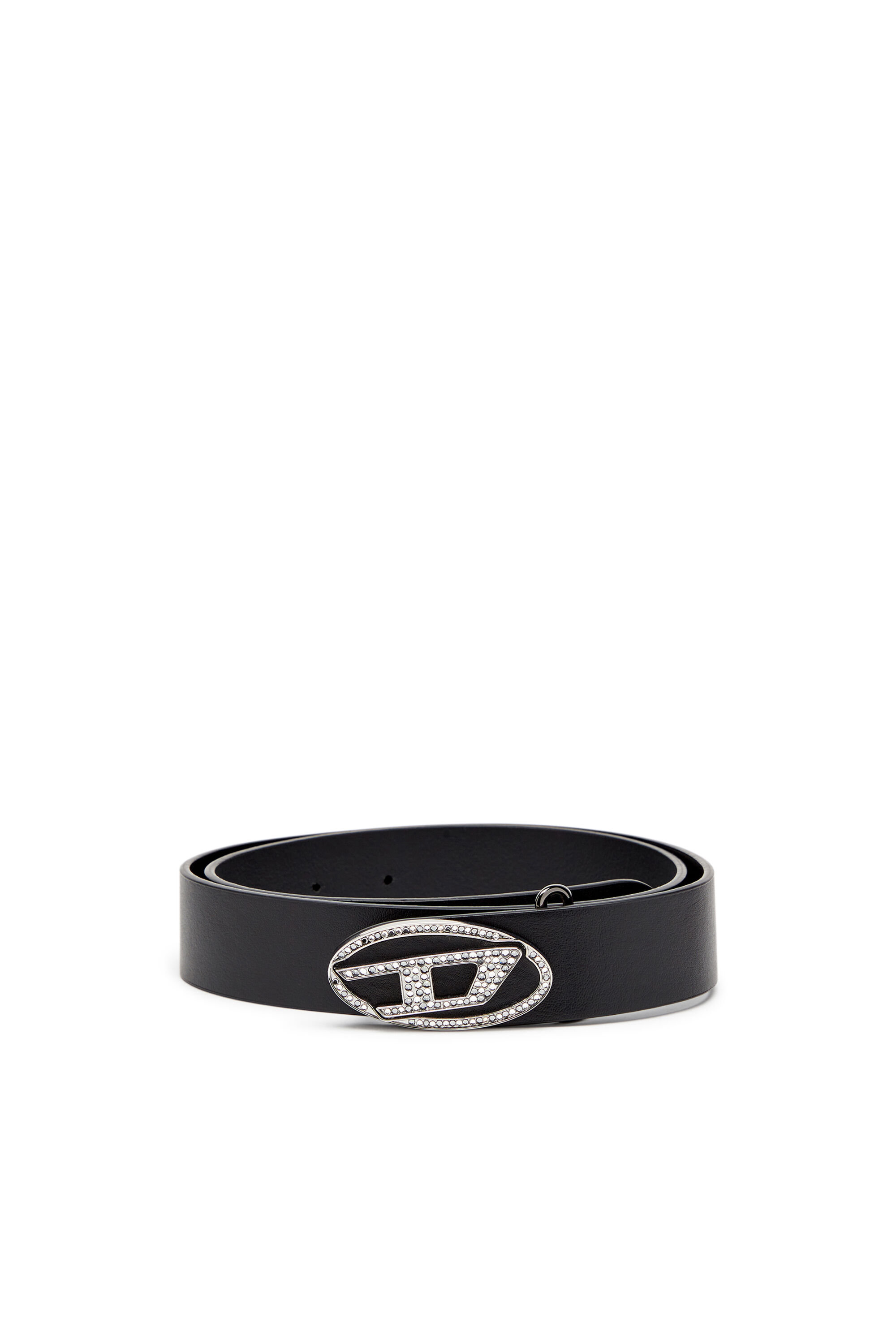 Women's 3cm Leather belt with crystal buckle | Black | Diesel
