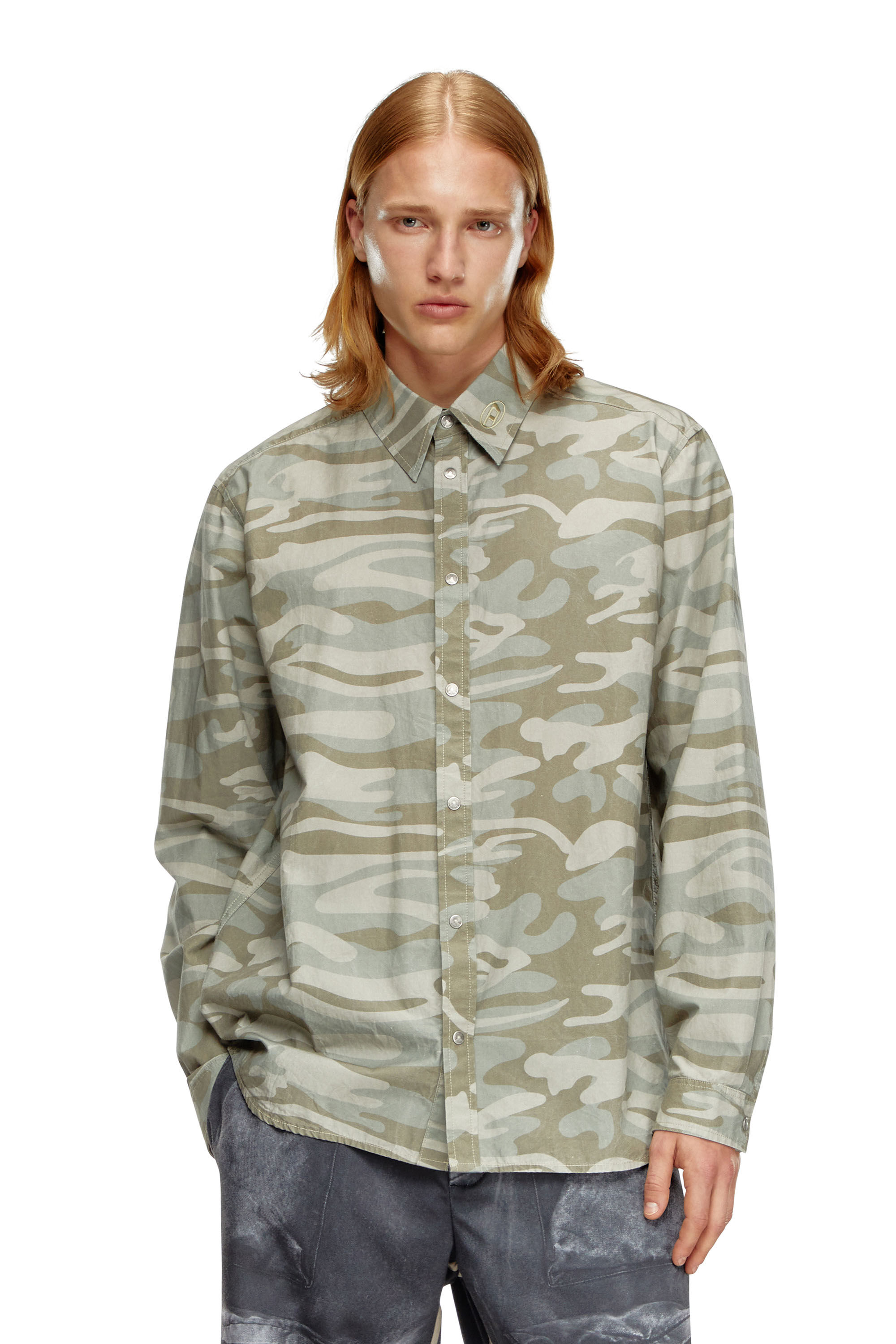 Men's Poplin shirt with camo print | Green | Diesel