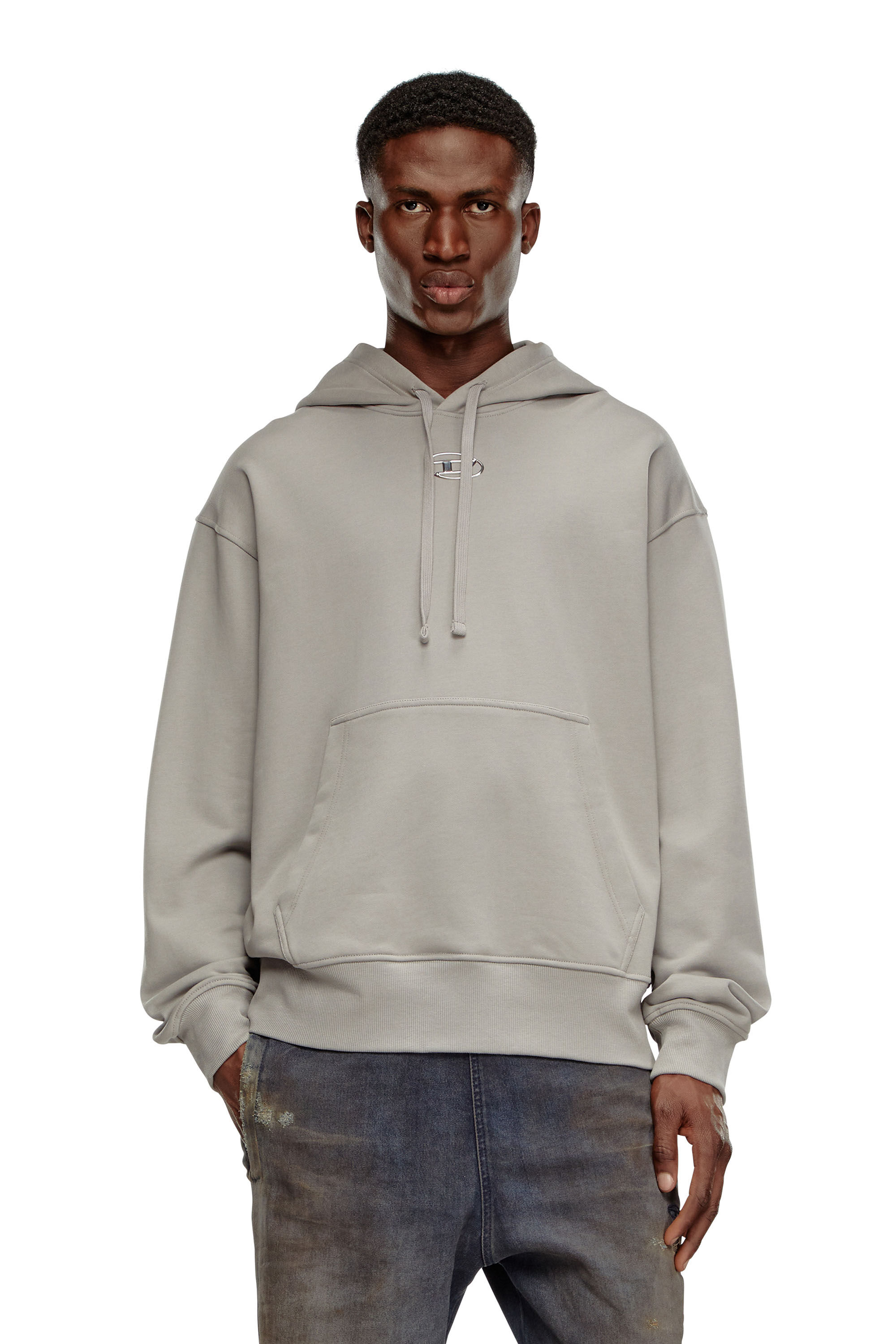 S-MACS-HOOD-OD Men: Oversized black hoodie metallic logo