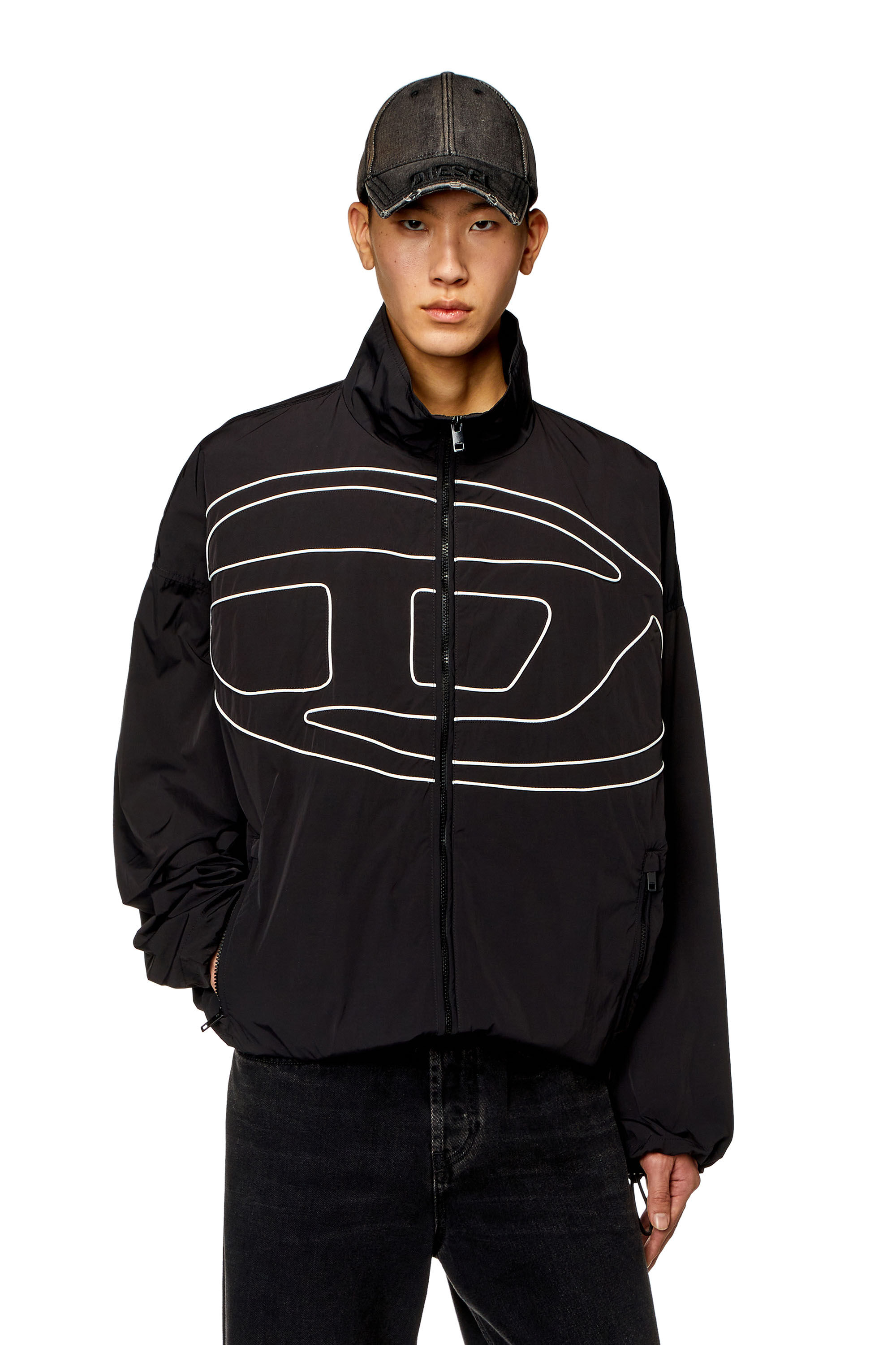 Men's Taslan jacket with piped Oval D | Black | Diesel