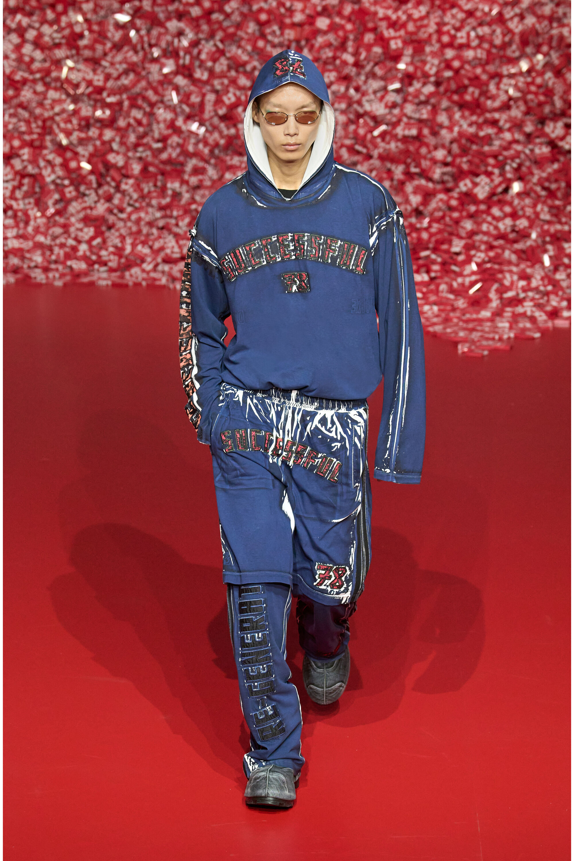Men's Track pants with shadowy overprint | Blue | Diesel