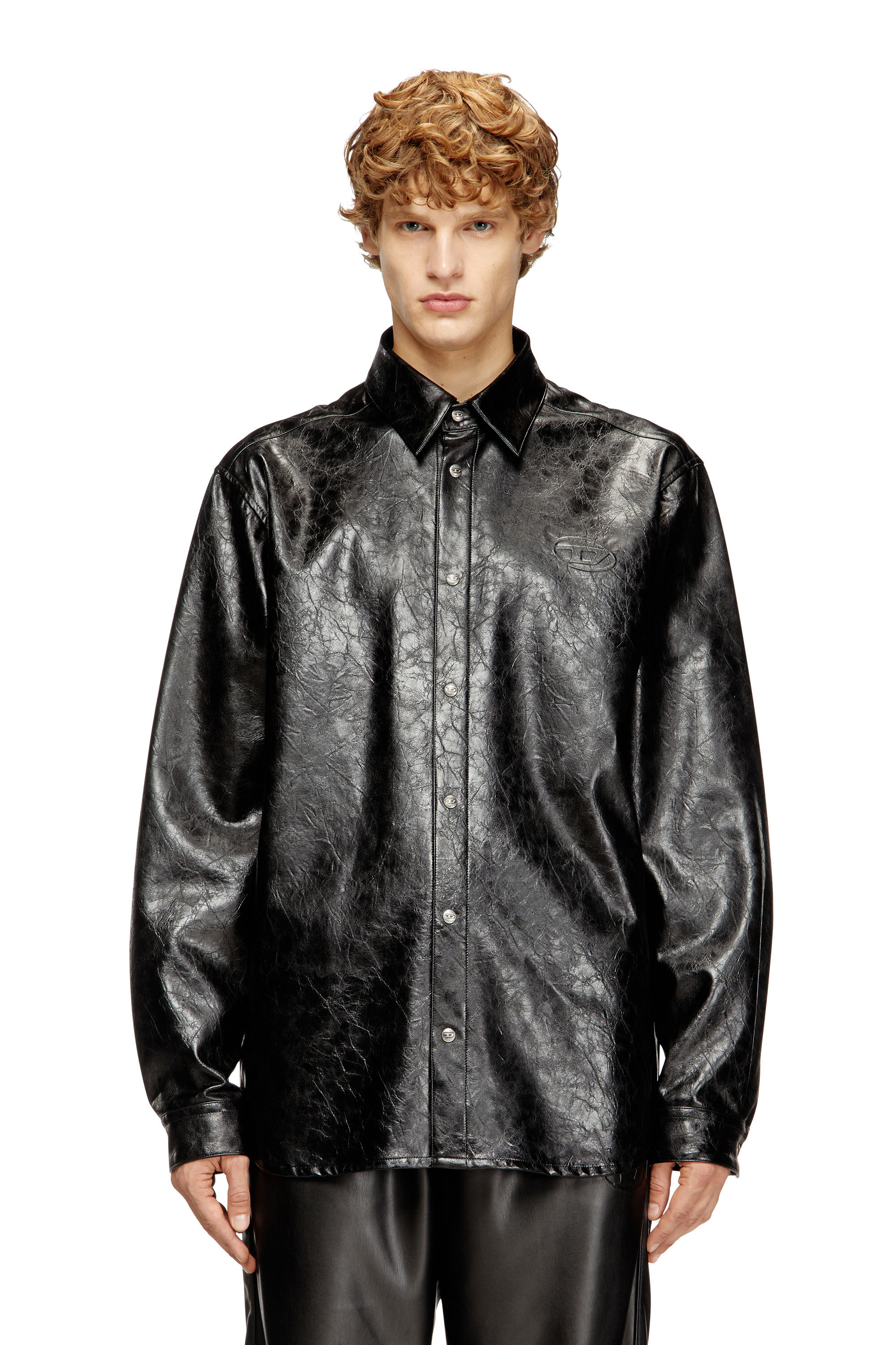 Men's Textured shirt with branded buttons | Black | Diesel