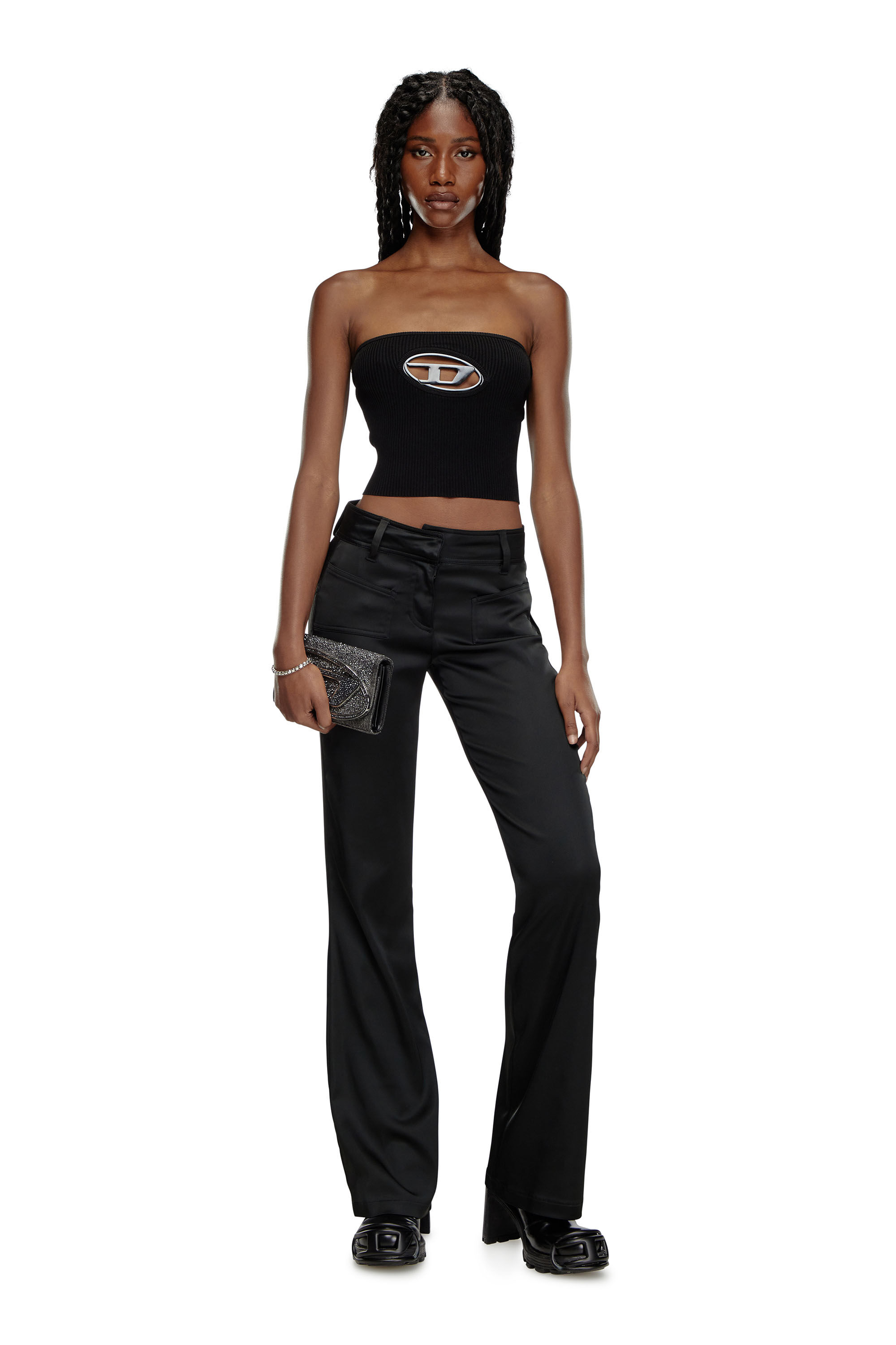 送料無料商品の通販 ribbed Bandeau Woman: M-CLARKSVILLE Top, Diesel | plaque logo D トップス