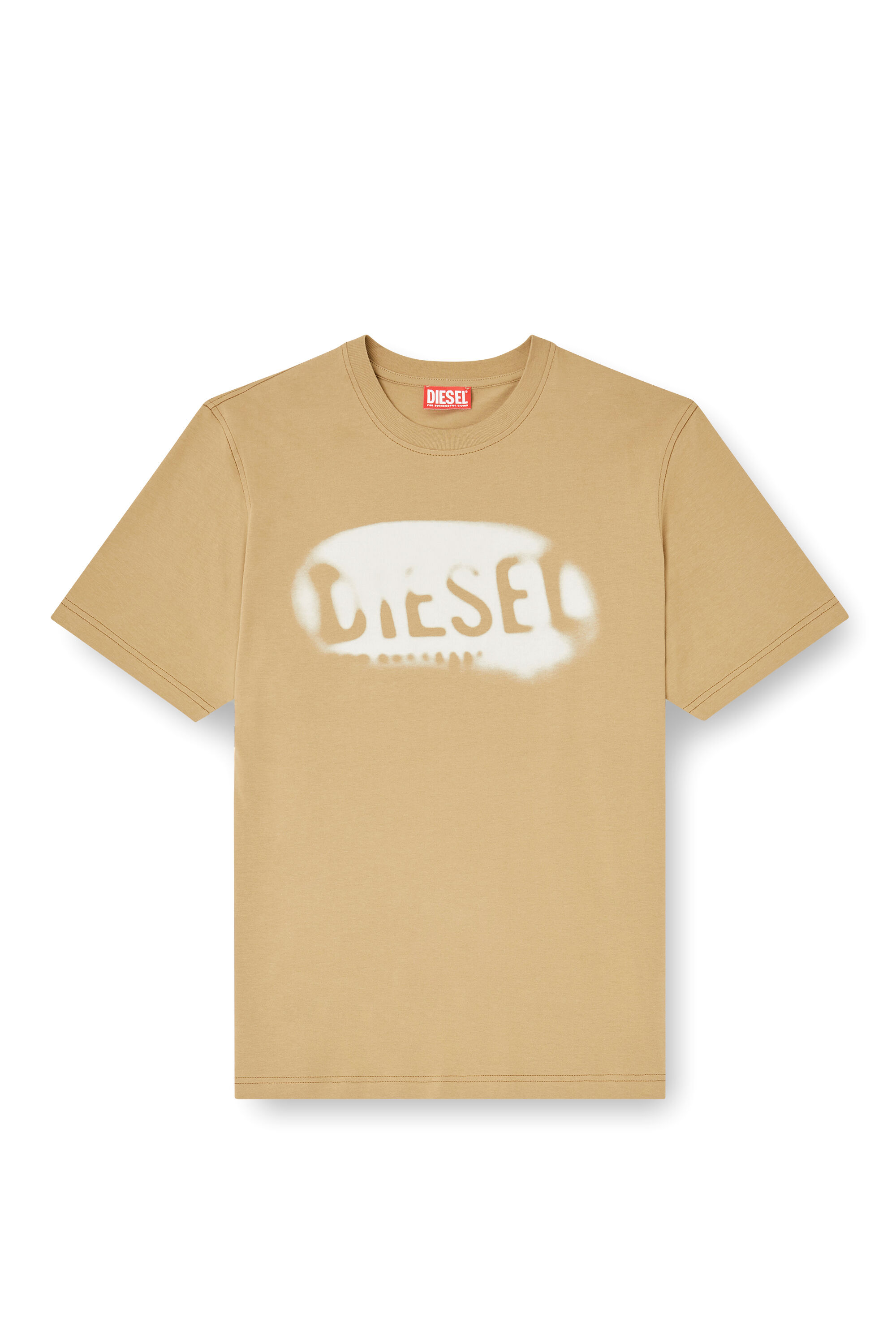 Men's Light cotton T-shirt with faded logo | Beige | Diesel TR