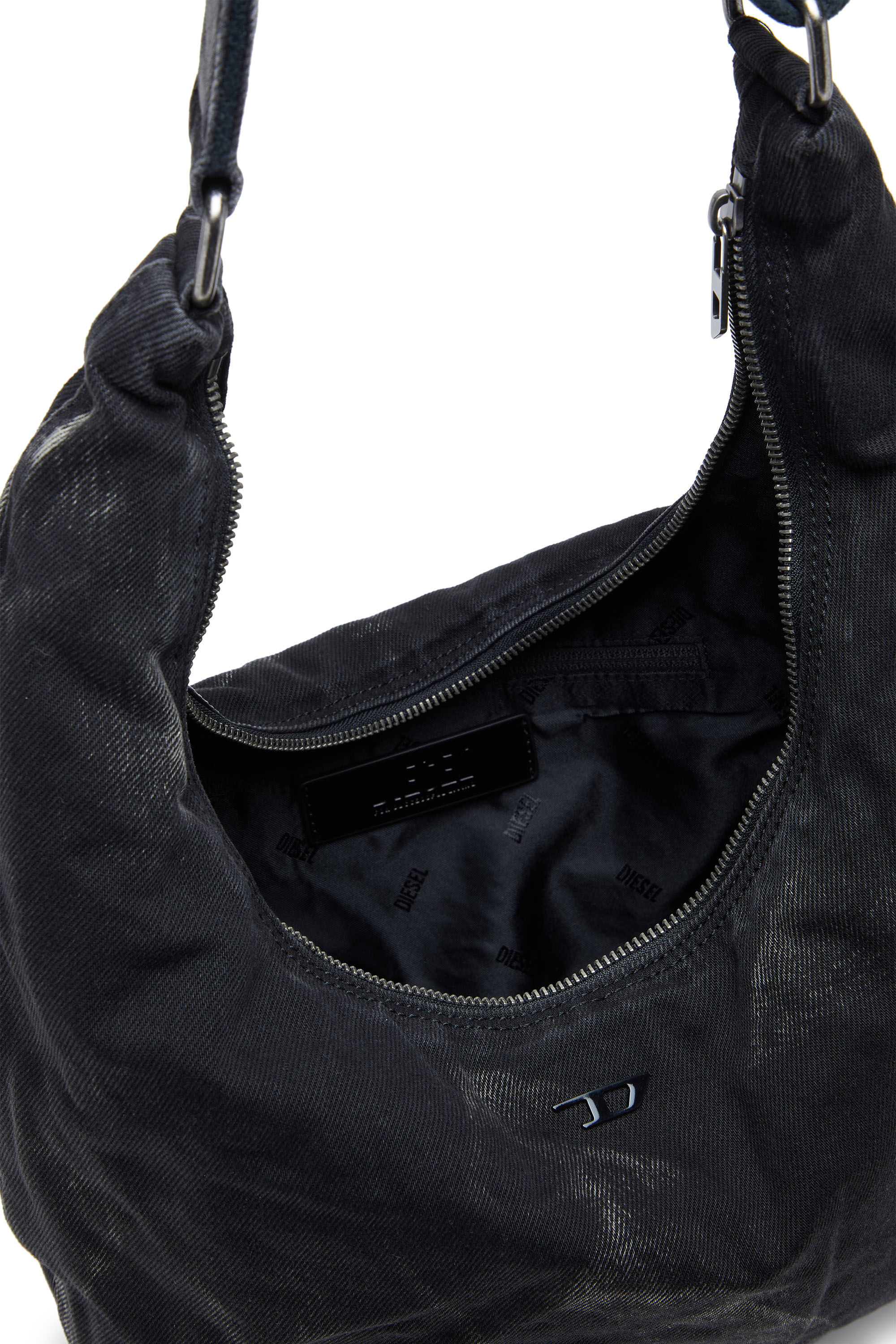 Diesel - RAVE HOBO X, Unisex's Rave - Hobo denim bag with zipper in Black - 3