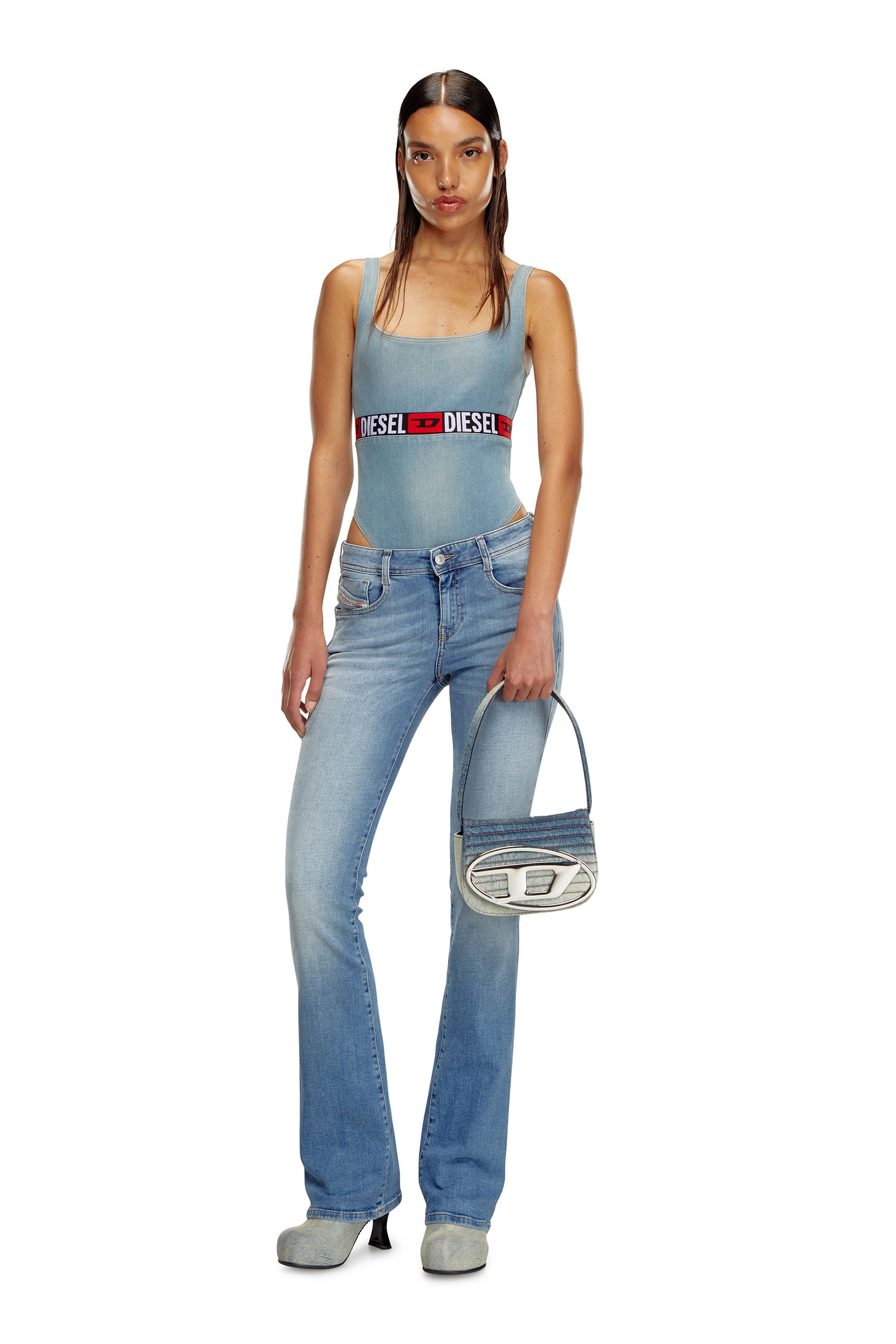 Women's 1DR - Iconic shoulder bag in solarised denim | Multicolor | Diesel