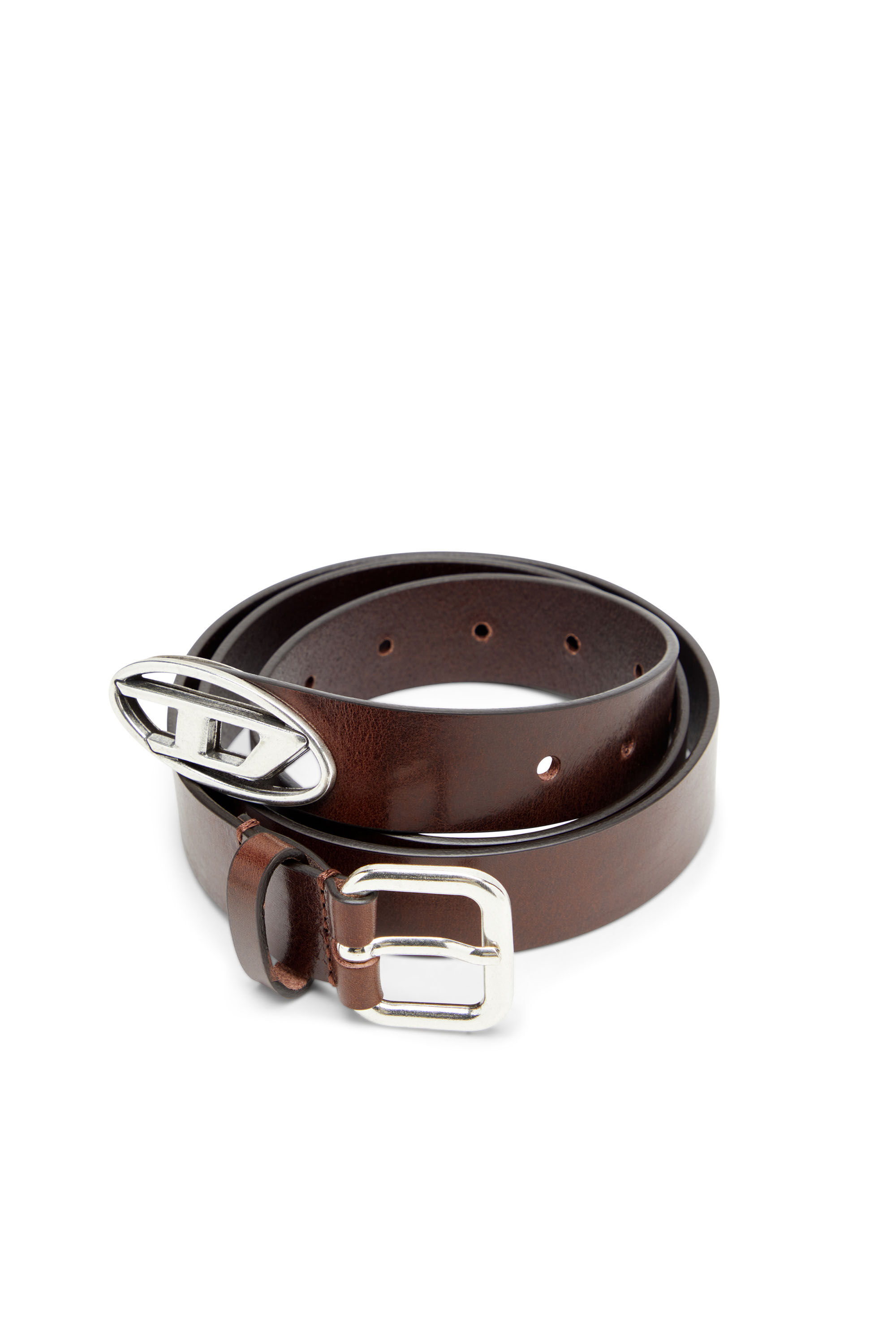 Diesel - B-INLAY, Unisex's Leather belt with oval D logo in Brown - 3