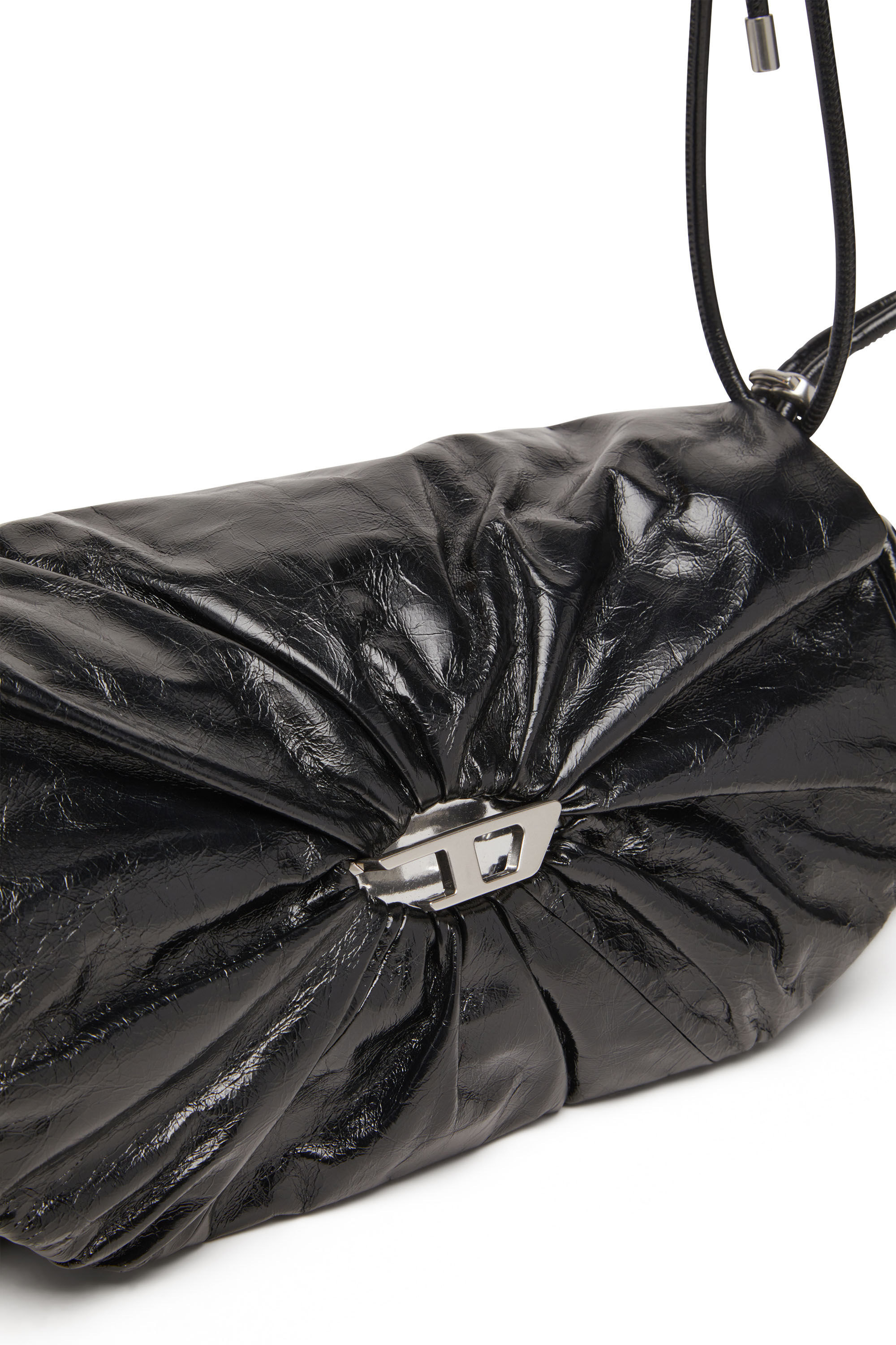 口豪奢 Women's Black | leather shiny in bag M-Shoulder Scrunch-D バッグ