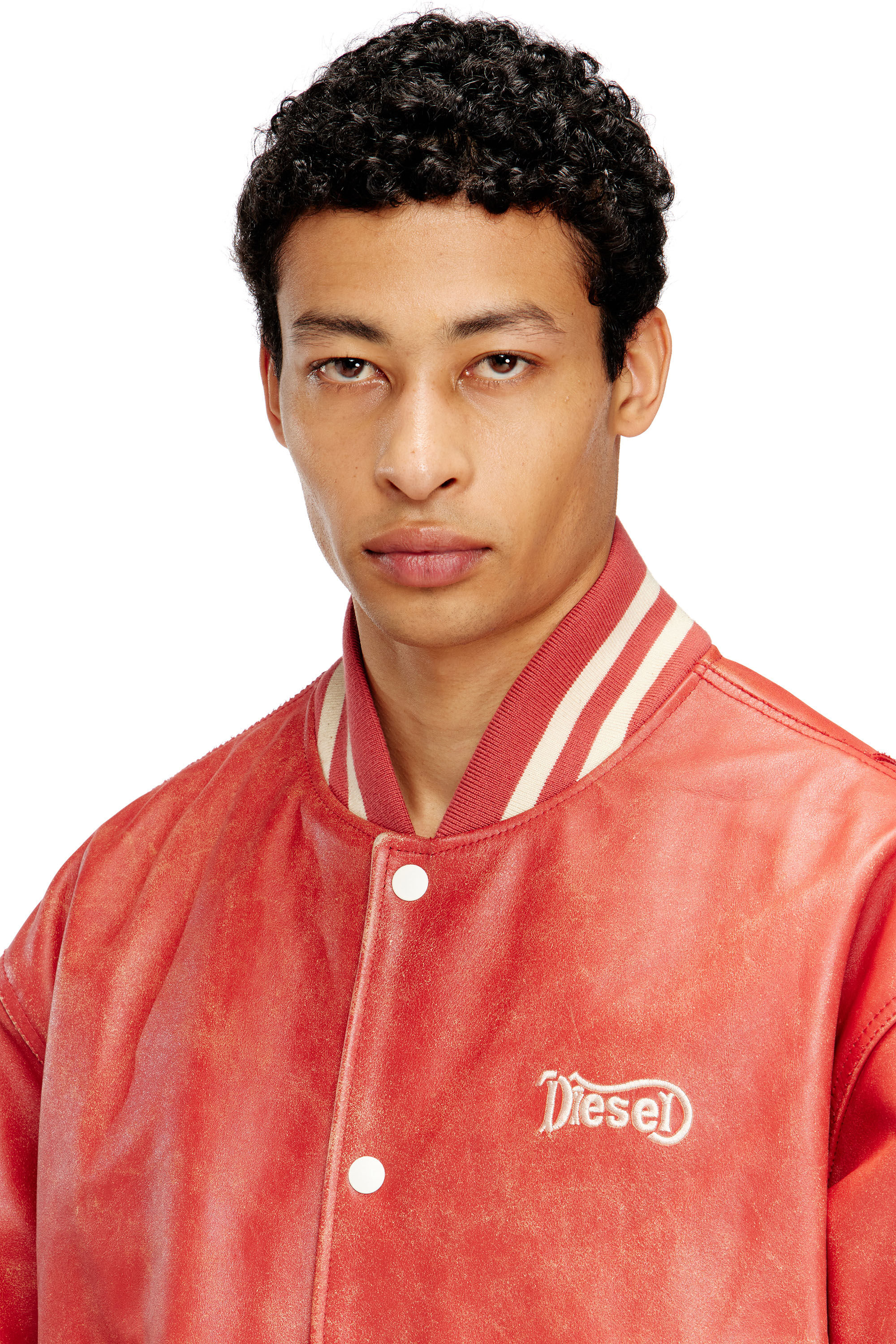 Women's Leather bomber jacket with Diesel logo | Red | Diesel