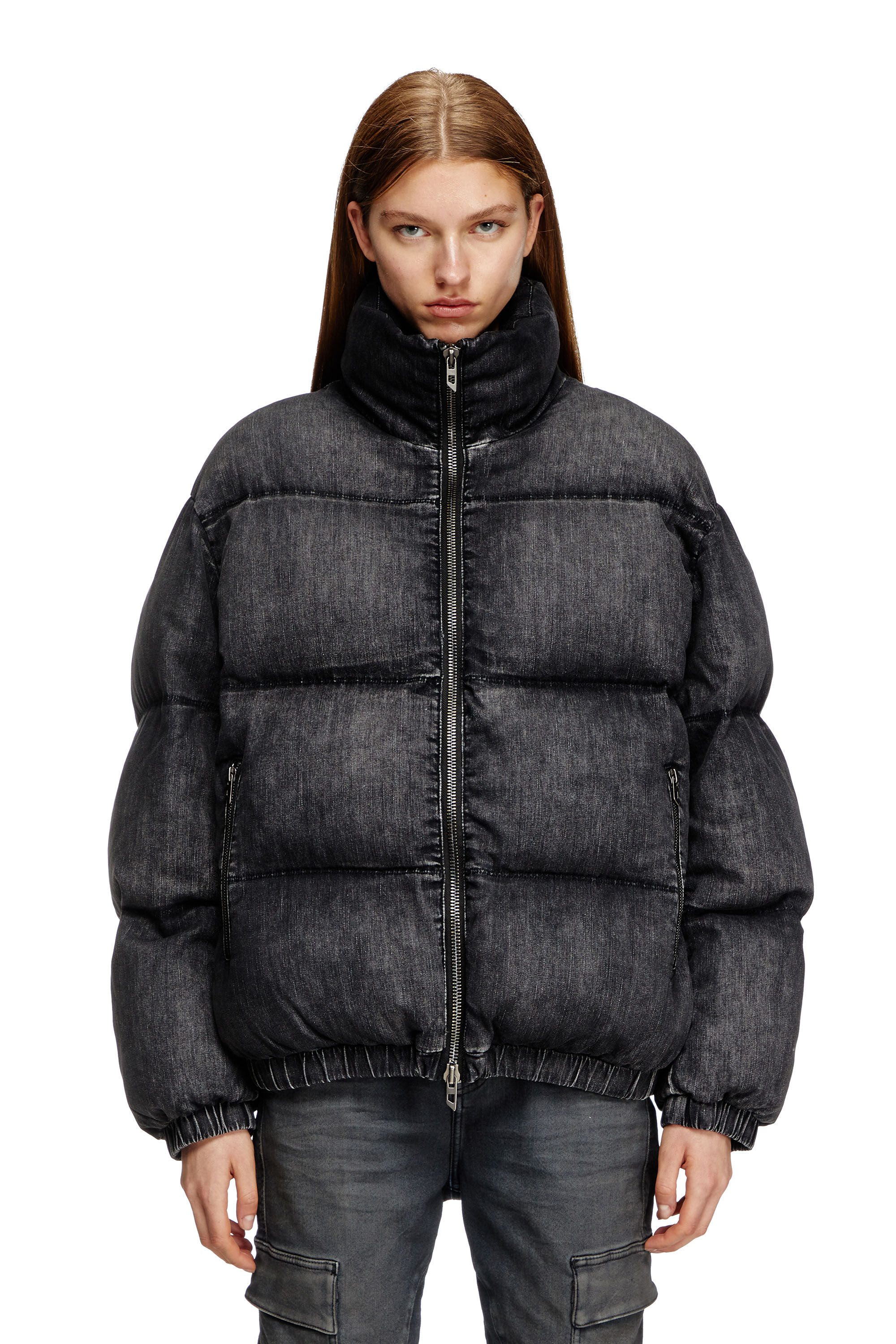 【ユリ】 BALLOON SHORT DOWN JACKET ブラックM Women's Faded denim puffer jacket | Black | Diesel