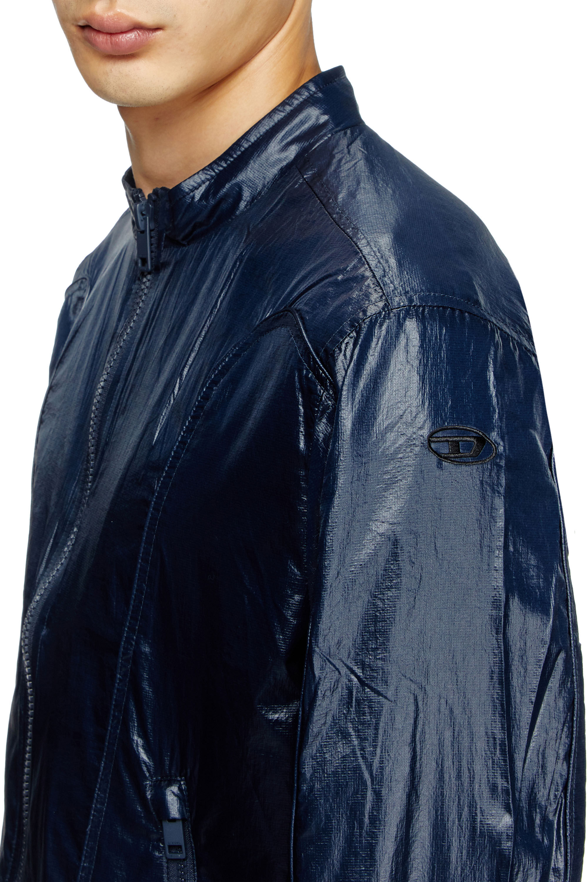 Diesel - J-CLAYS, Man's Biker jacket in shiny ripstop in Blue - 5