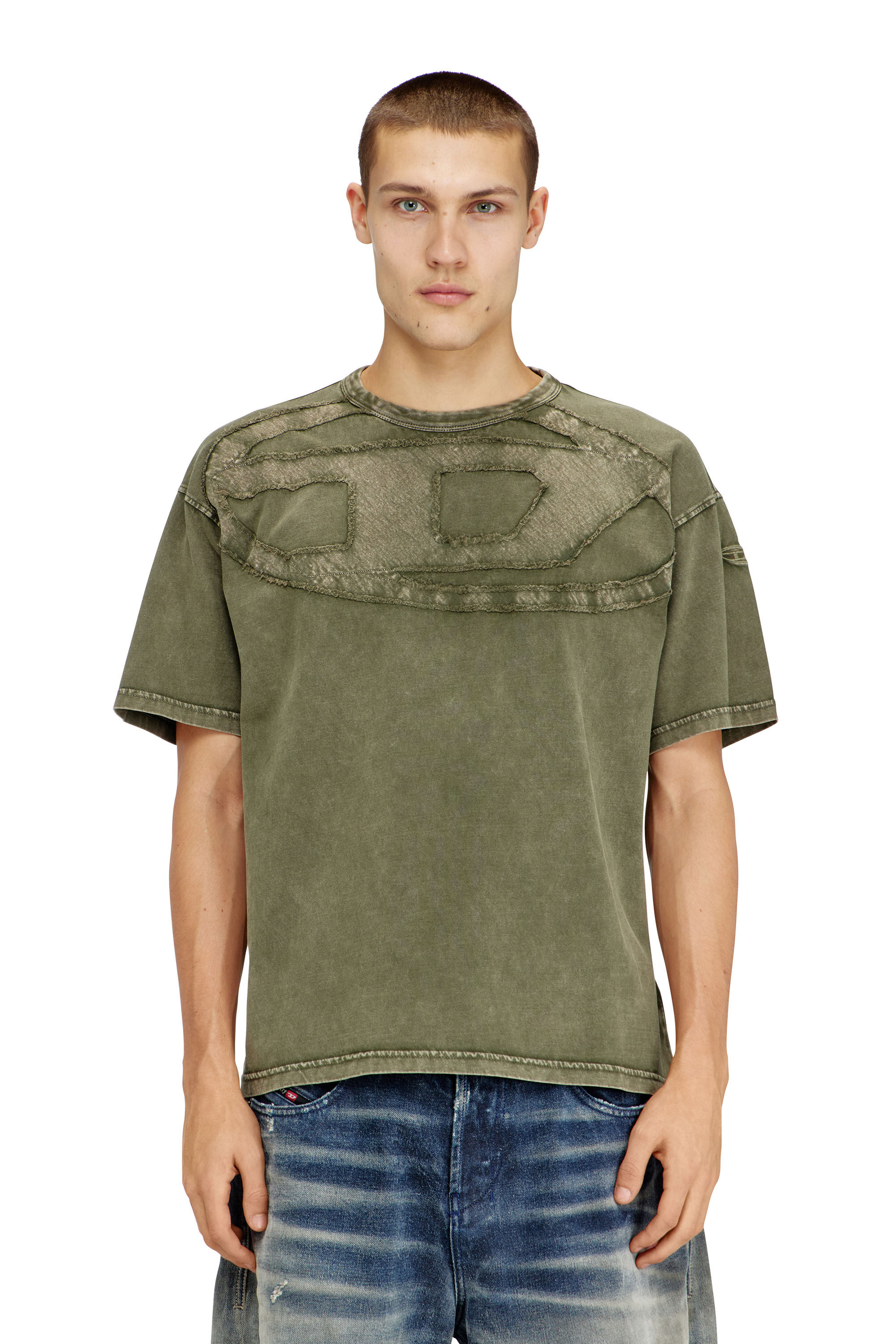 Men's Relaxed cotton T-shirt with Oval D applique | Green | Diesel