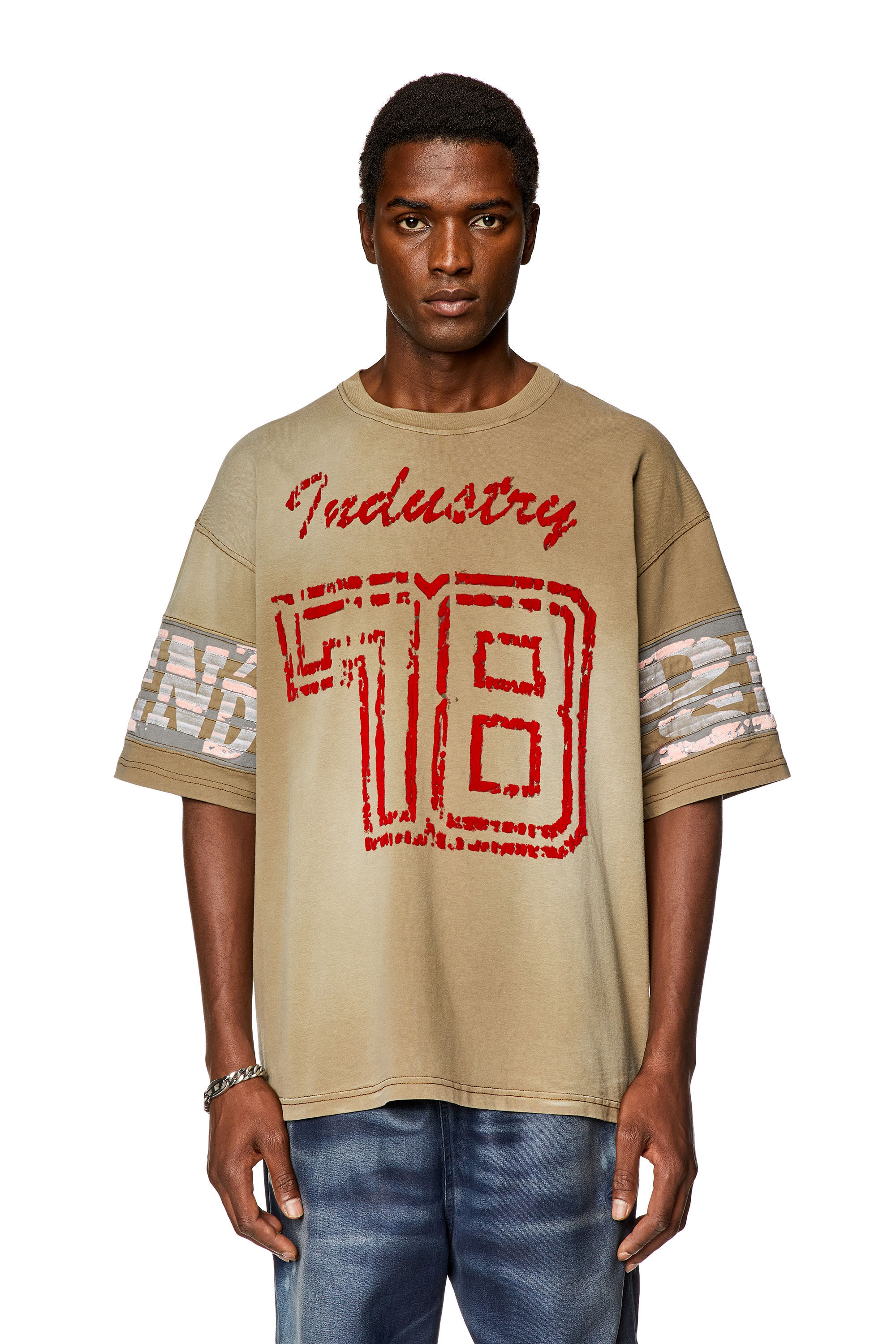 Men's Faded jersey T-shirt with flock prints | Brown | Diesel