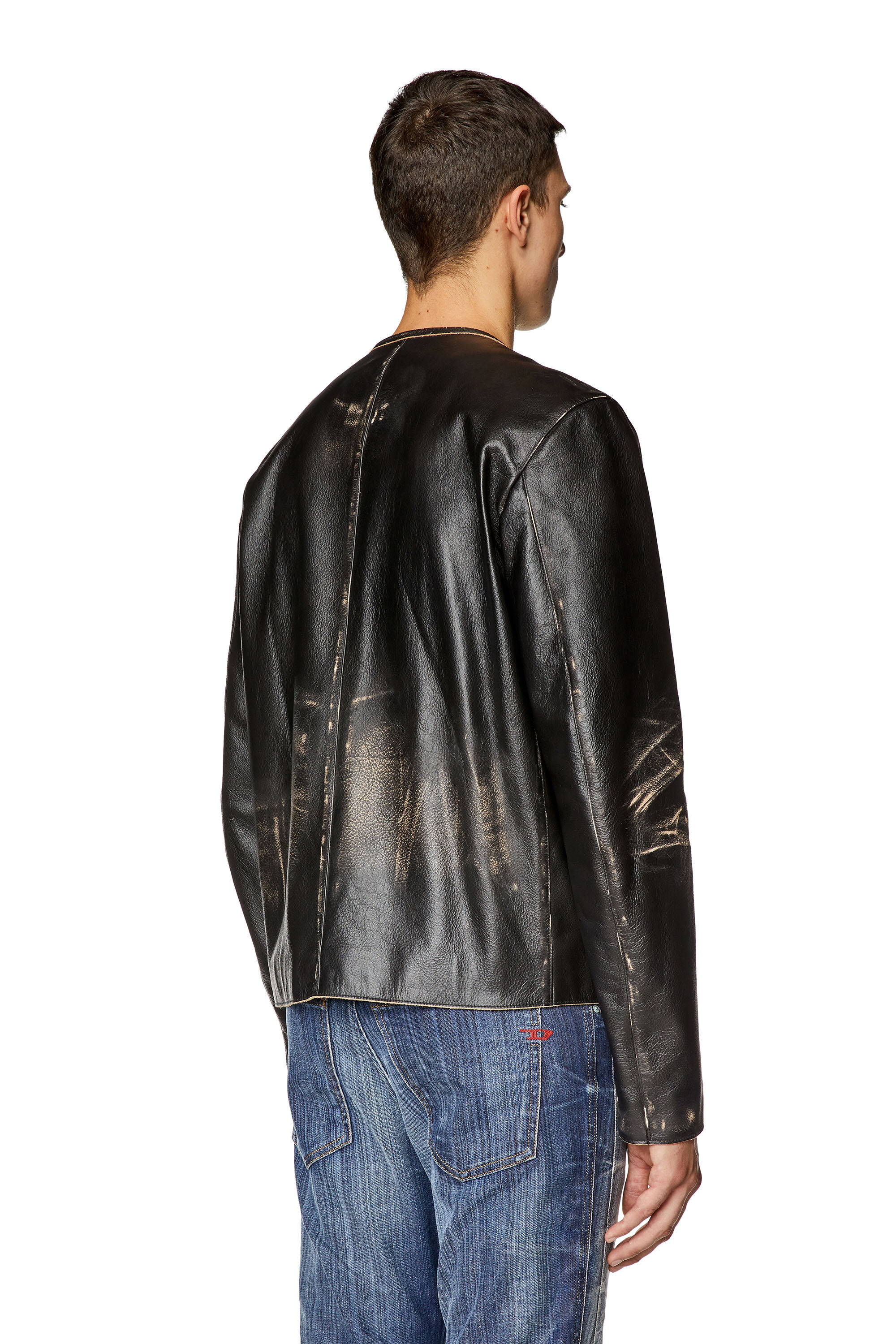 Men's Distressed leather jacket with metal logo | L-MET Diesel