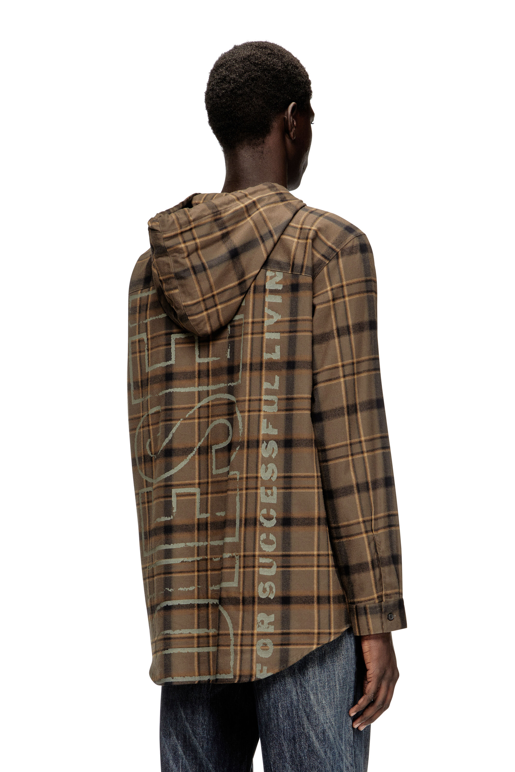 Men's Hooded shirt in check flannel with logo | Multicolor | Diesel