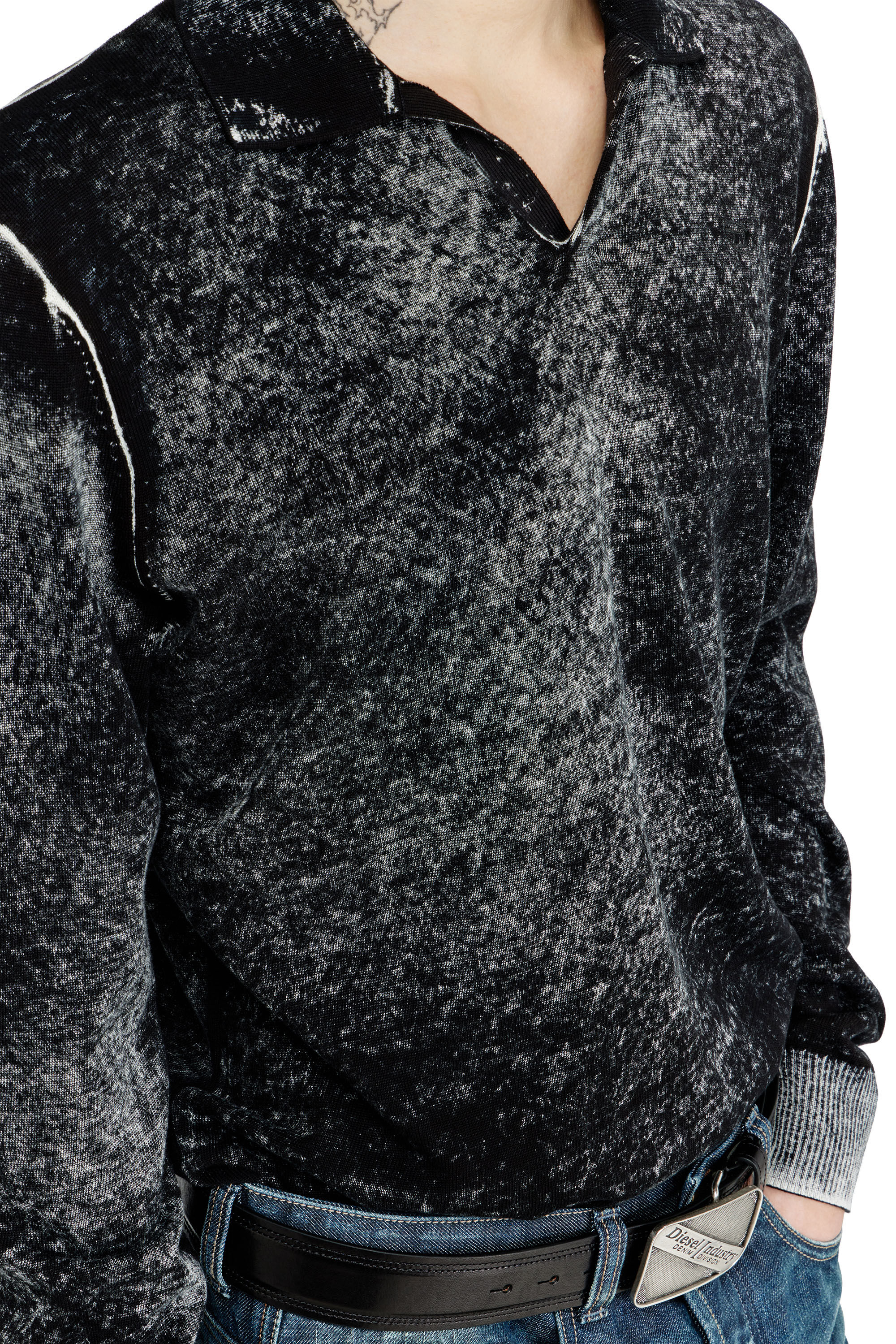 Diesel - K-LAWRENCE, Man's Polo jumper with faded reverse print in Grey/Black - 3