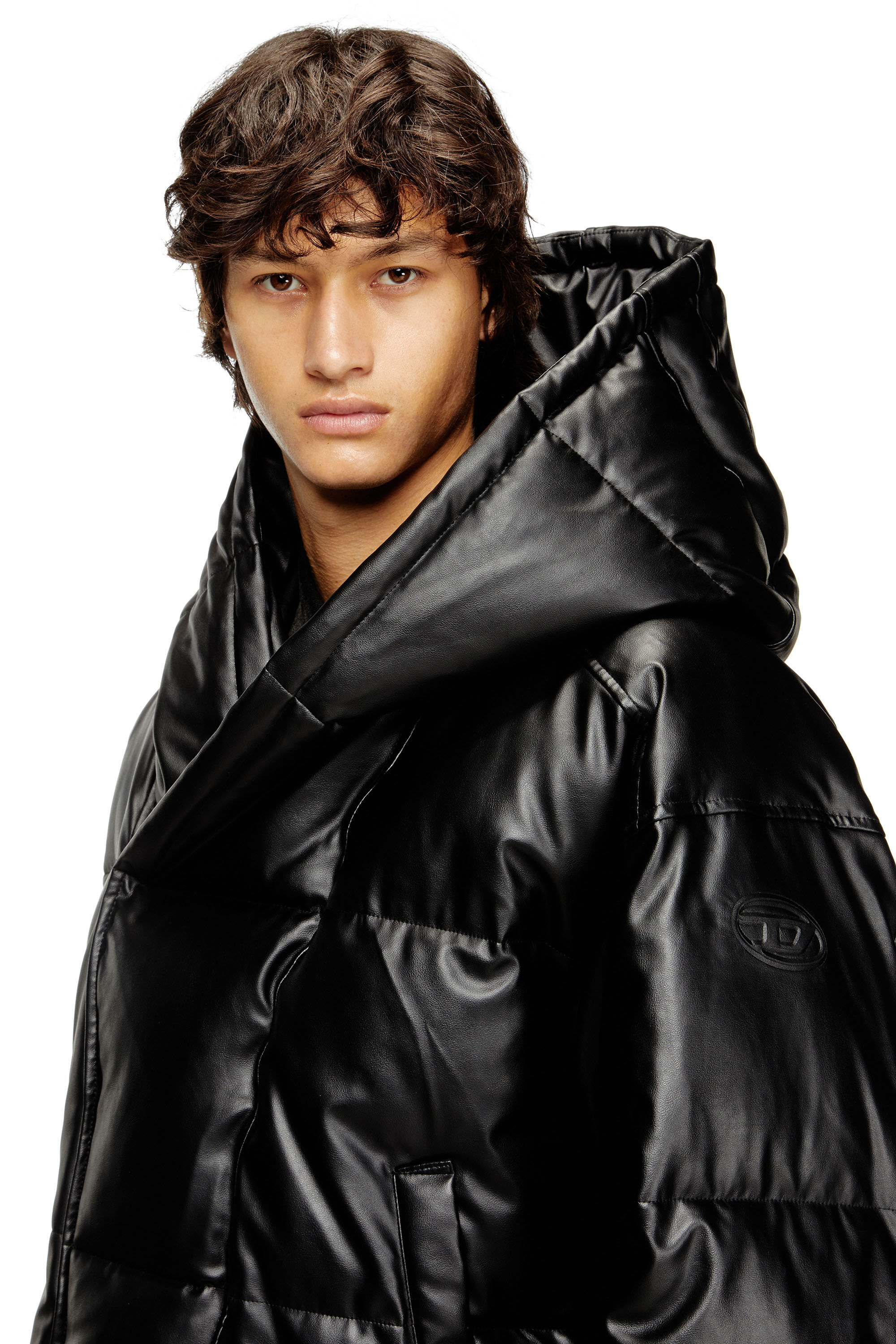 極美品　DIESEL フーディ中綿ベスト　ブレイブマン　ワッペン　2way 黒 Men's Hooded puffer jacket in coated fabric | Black | Diesel