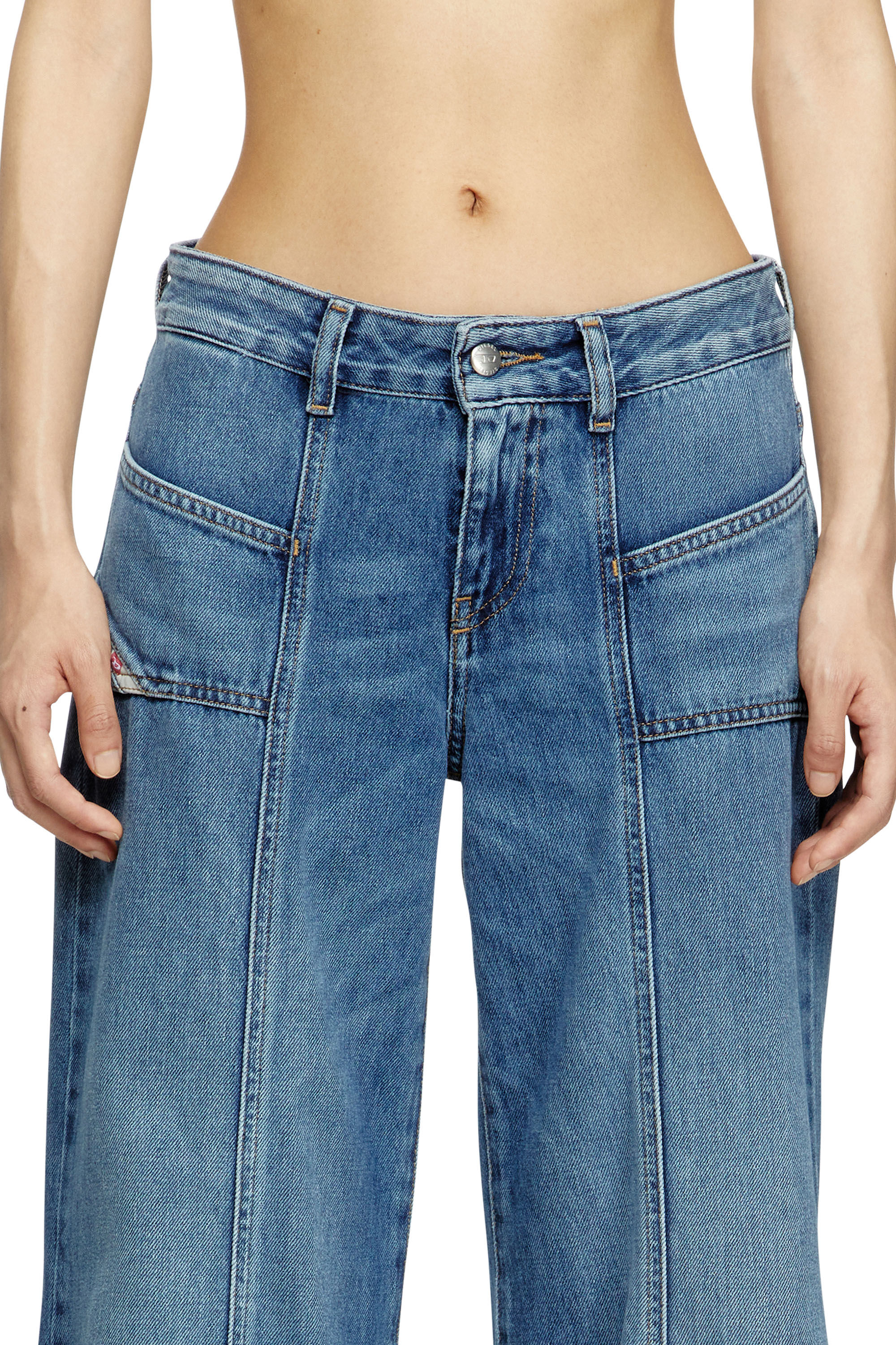 【PORTERNA】Plddy Washing Flared Jeans Rock & Roll Women's Med Wash Button Flare Jeans