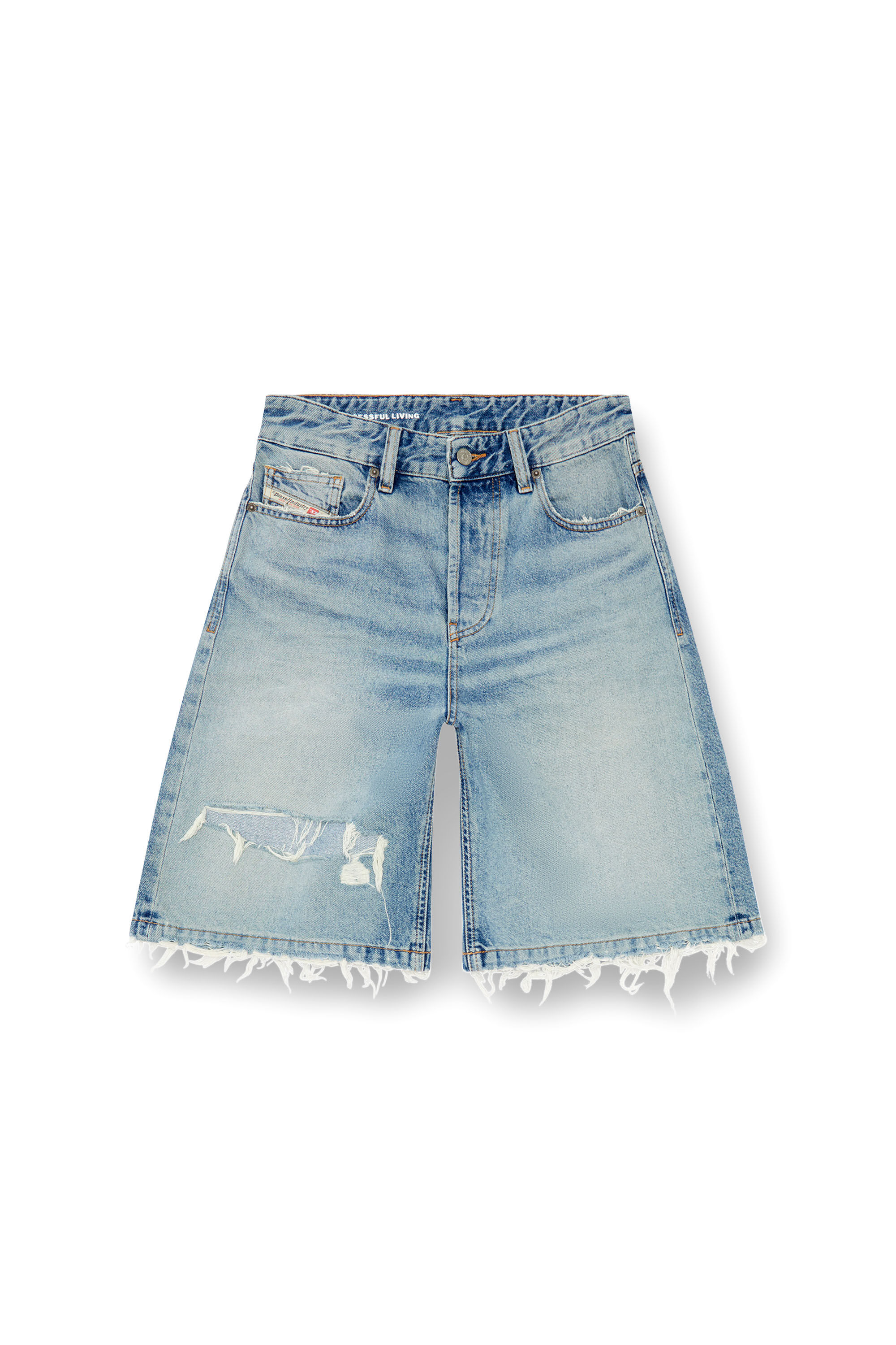 Women's Shorts in ripped and repaired denim | Blue | Diesel Women's Shorts in ripped and repaired denim | Blue | Diesel