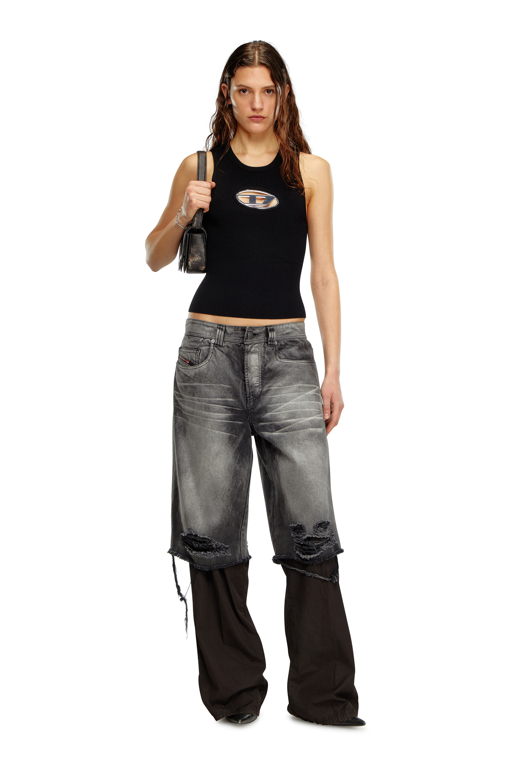 人気特価をすべて M-ONERVA-TOP Woman: plaque logo D top, tank knit Cut-out トップス