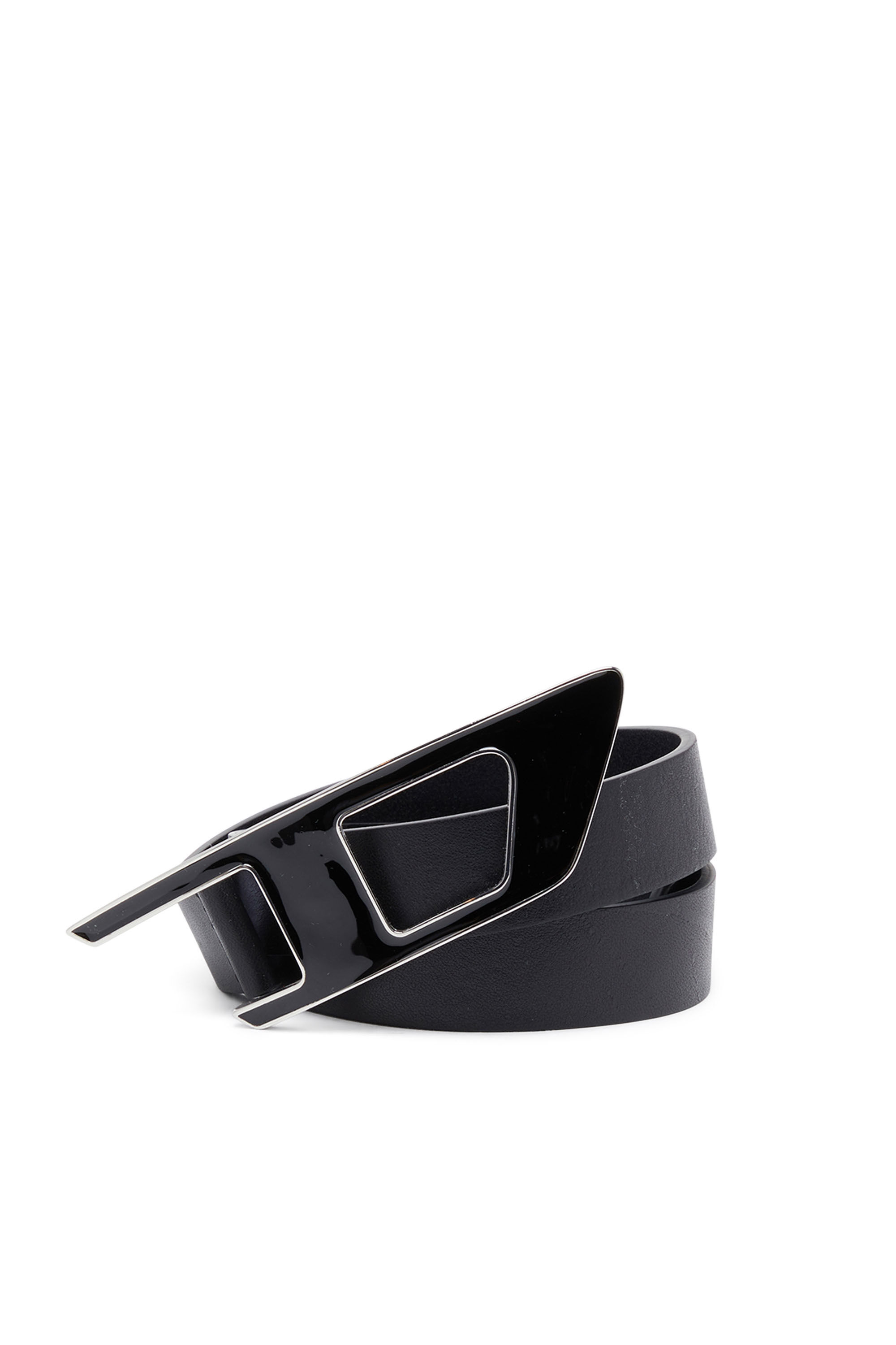 Women's Leather belt with enamelled D buckle | Black | Diesel