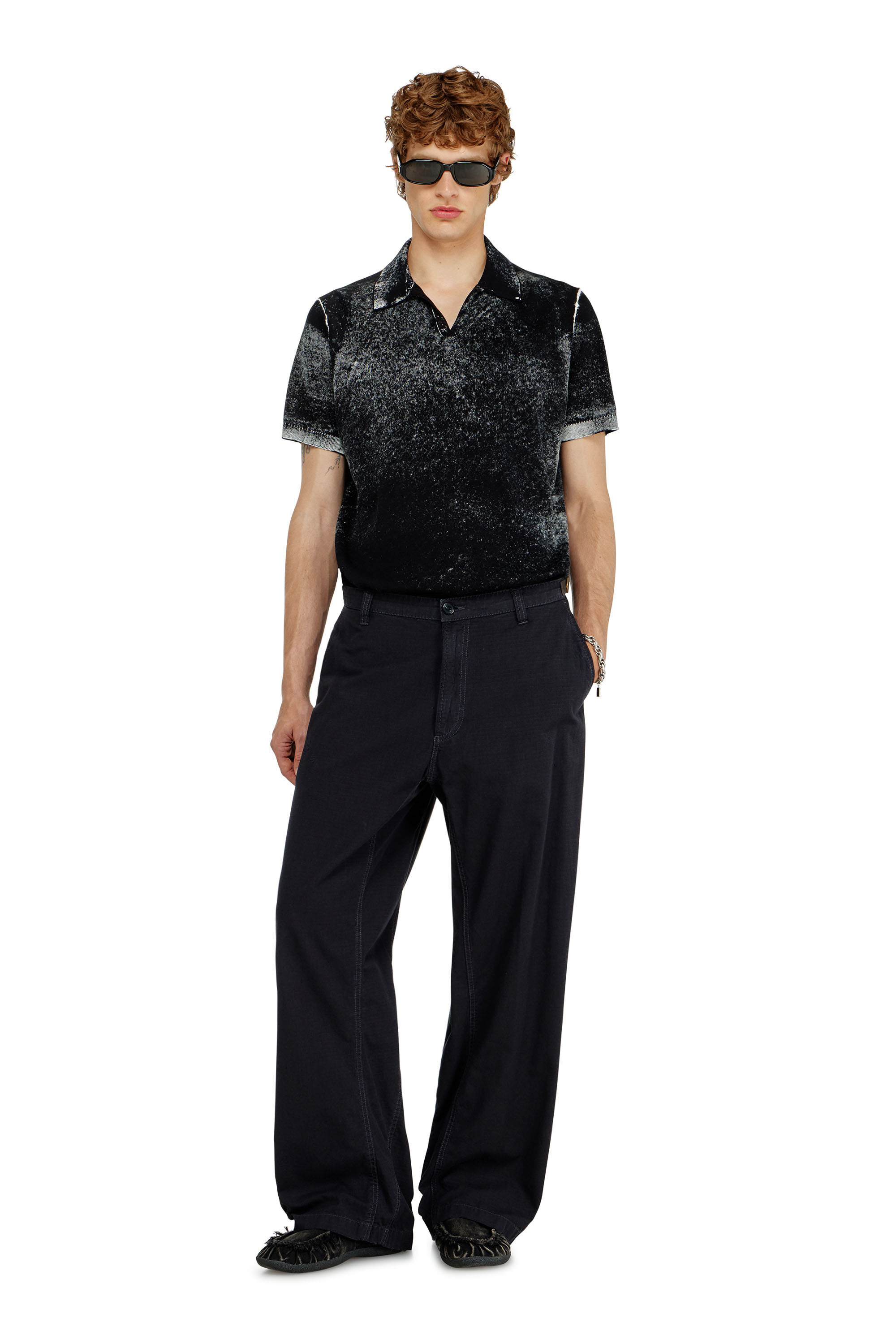 Diesel - K-LAWRIE, Man's Knit polo shirt with faded reverse print in Black - 4