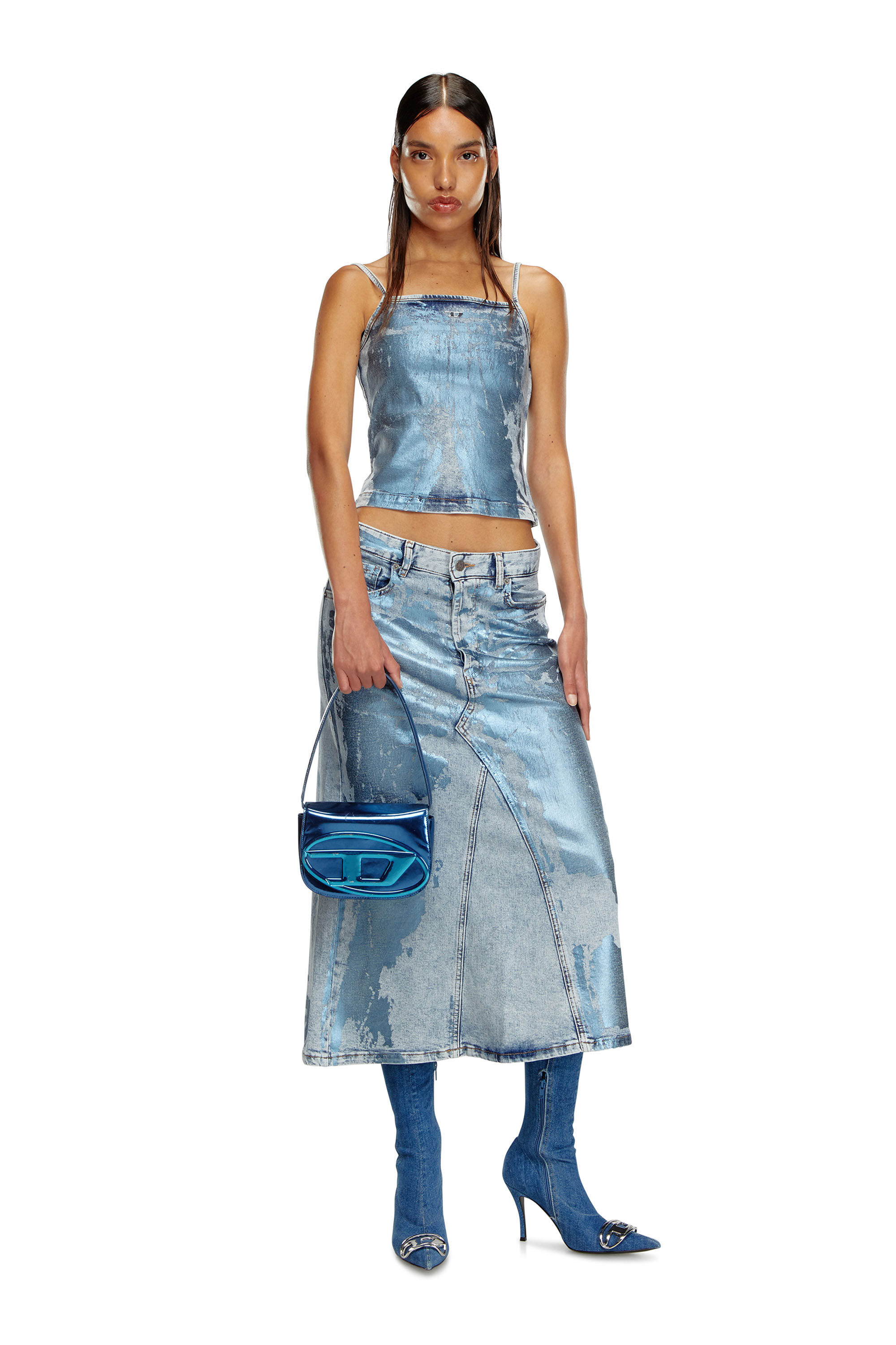Women's 1DR-Iconic shoulder bag in mirrored leather | Blue Women's 1DR-Iconic shoulder bag in mirrored leather | Blue