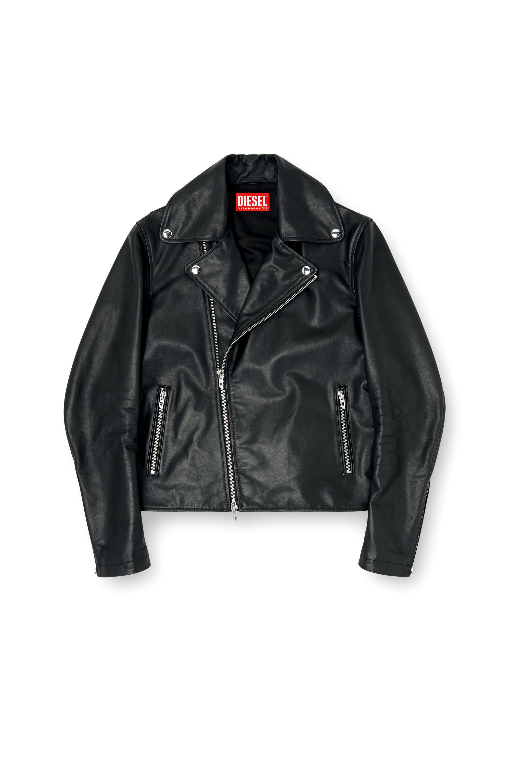 Men's Biker jacket in waxed leather | Black | Diesel TR
