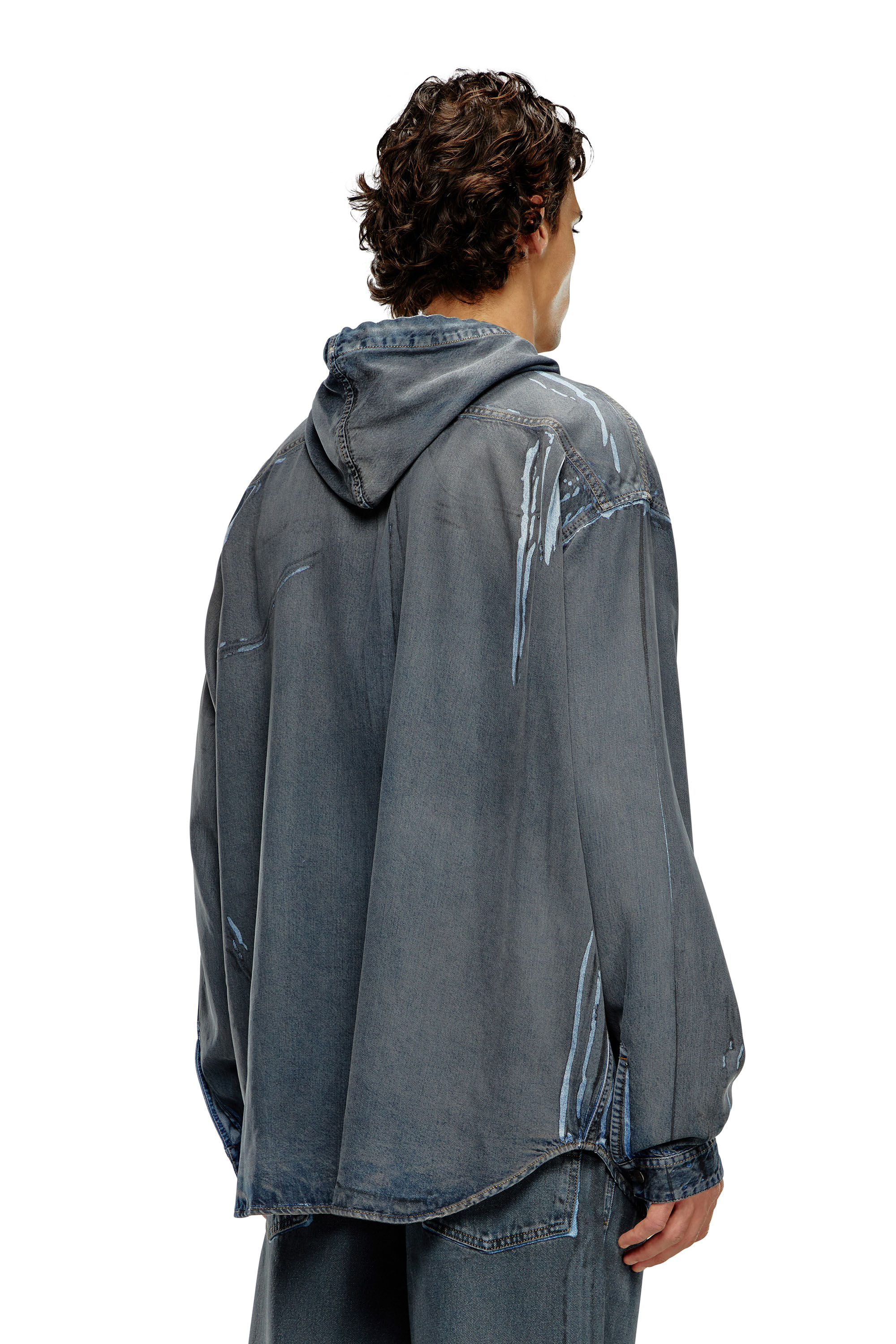 Diesel - D-DEWNY-HOOD-S1, Man's Hybrid shirt in worn-effect coated denim in Dark Blue - 4
