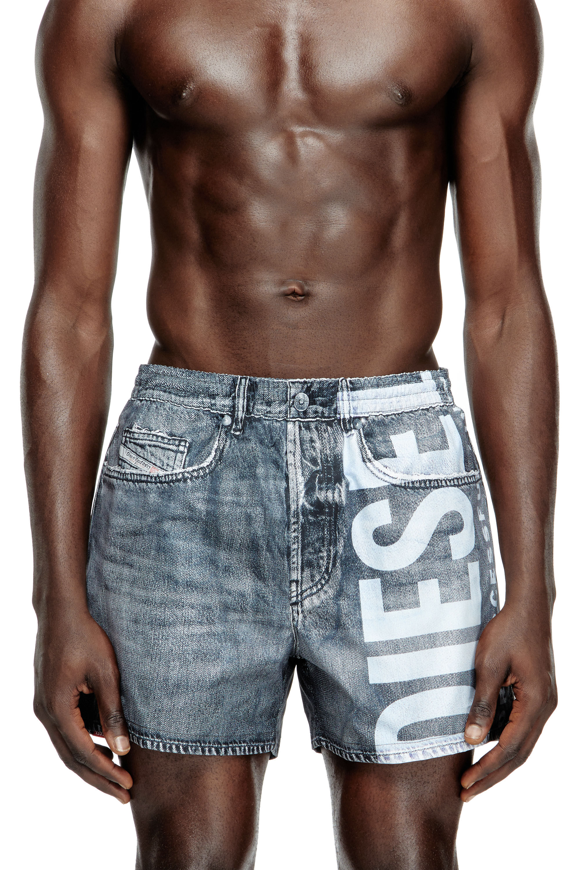 Men's Mid-length trompe l'oeil-denim swim shorts | Grey | Diesel