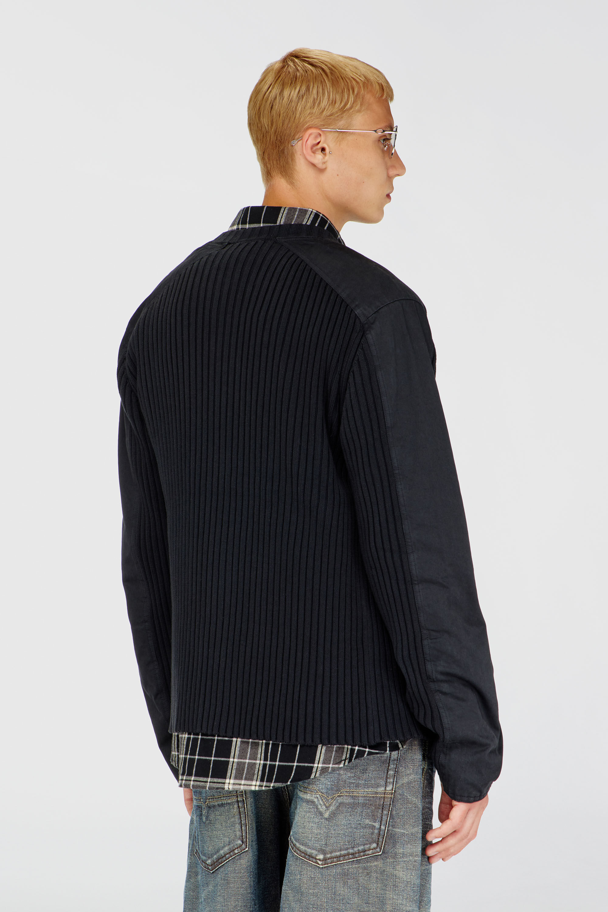 DIESEL ジップカーディガン Men's Zipped cardigan with utilitarian panels | Black | Diesel TR
